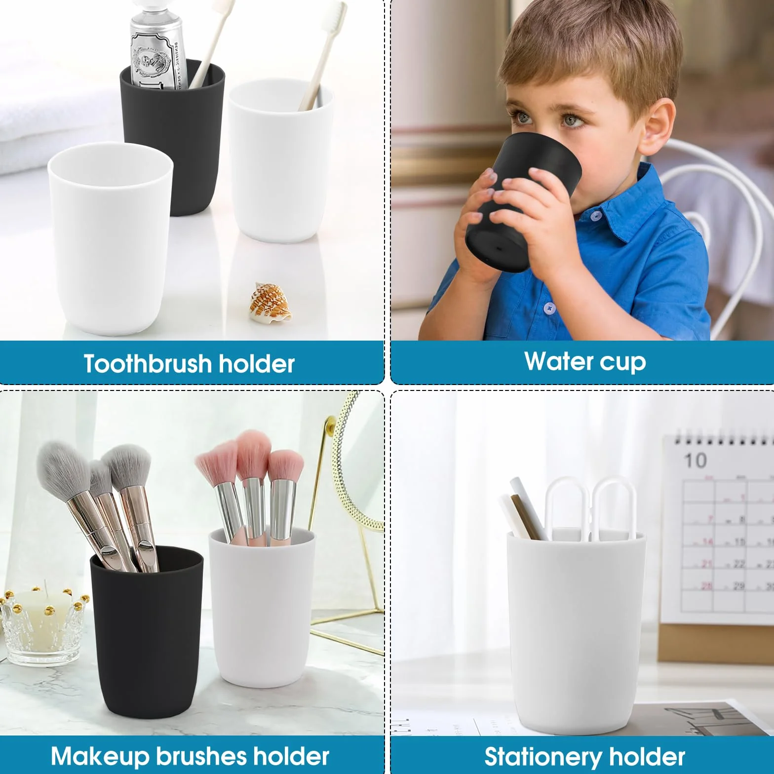 Topsky 4 kubki do mycia zębów 280 ml czarne białe