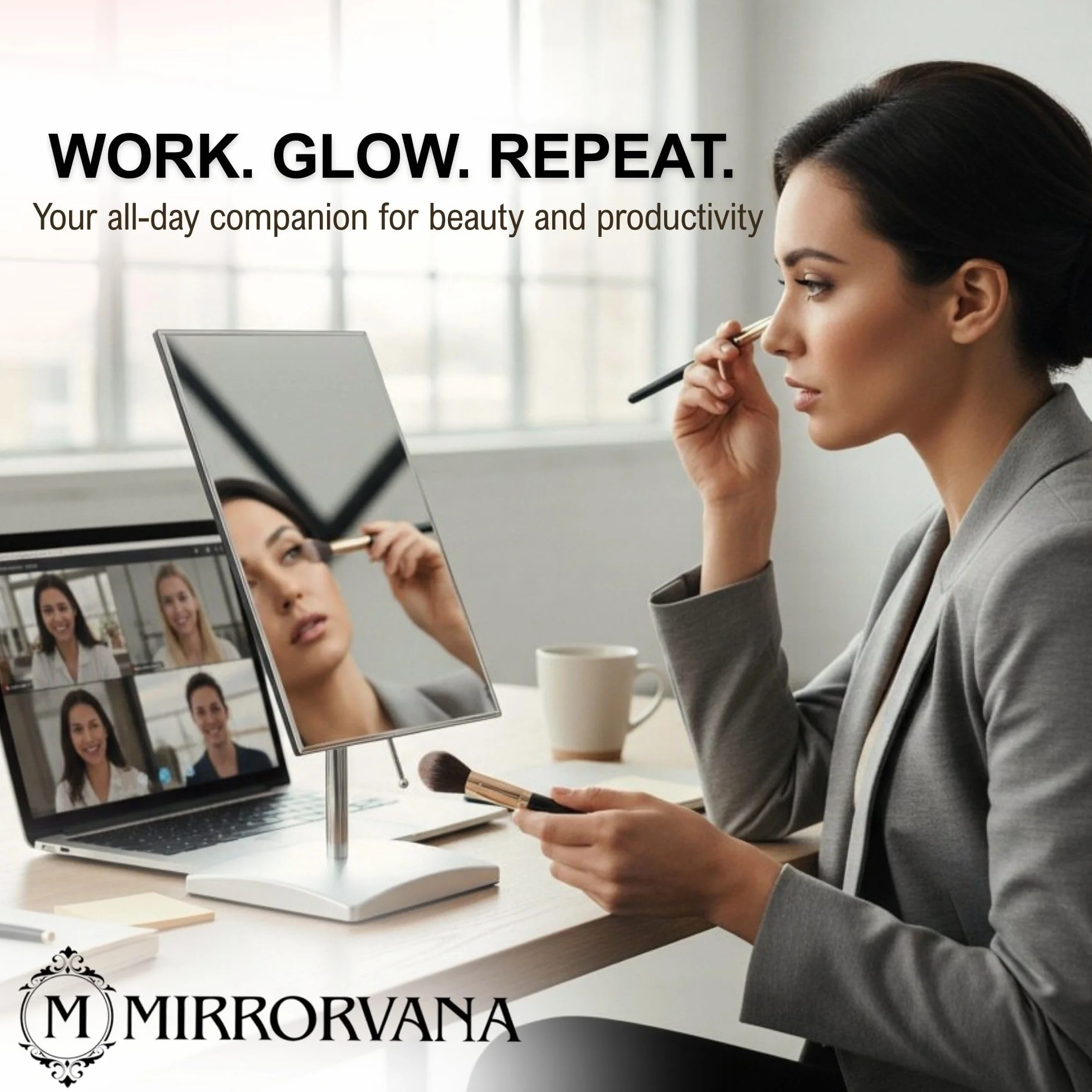 MIRRORVANA Prostokątne lusterko na stojaku do makijażu 25 x 18 cm srebrne