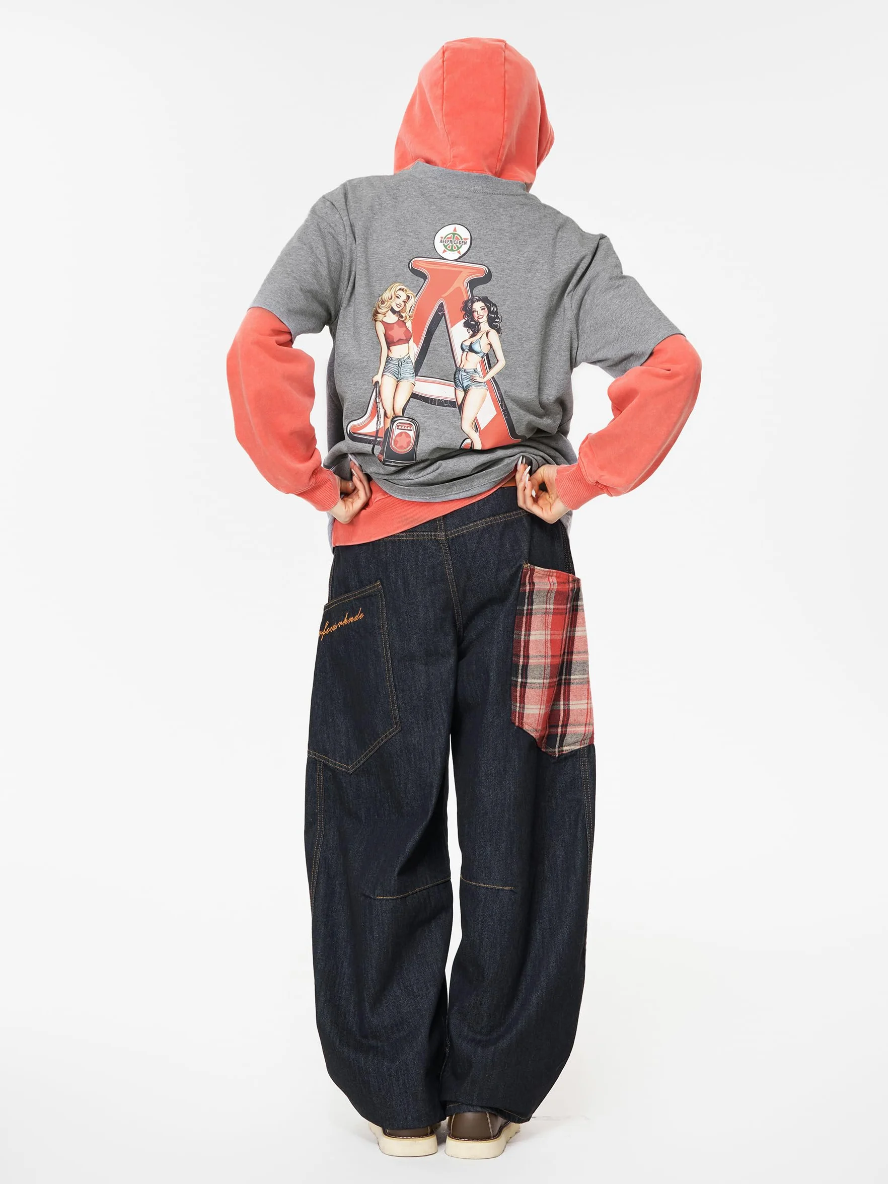 Aelfric Eden Super Baggy dżinsy męskie Barrel Denim spodnie damskie szerokie nogawki spodnie dżinsowe unisex cargo jeans z kieszenią w kratkę, Vintage Pants Y2K