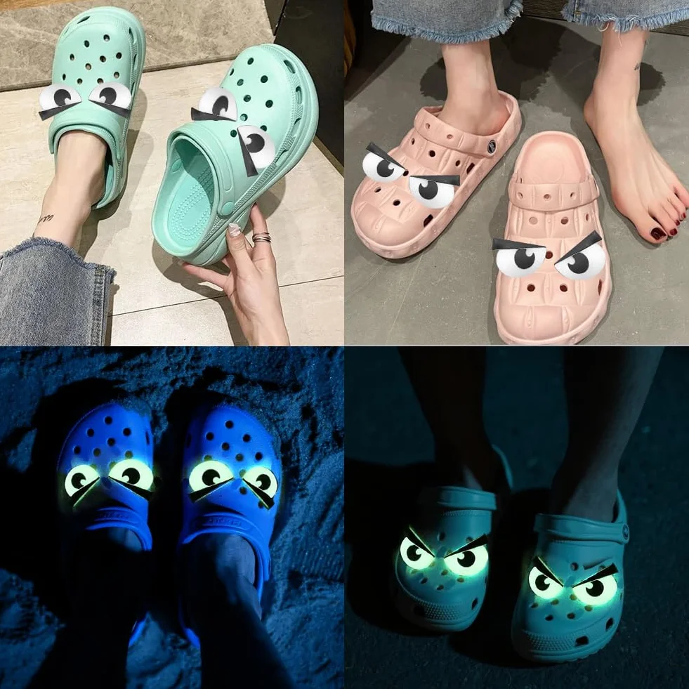 Wtyki do butów Crocs, 4 pary Big Eyes Crocs Clogs do Croc Cute Croc, charms, dekoracja na urodziny, akcesoria upominkowe