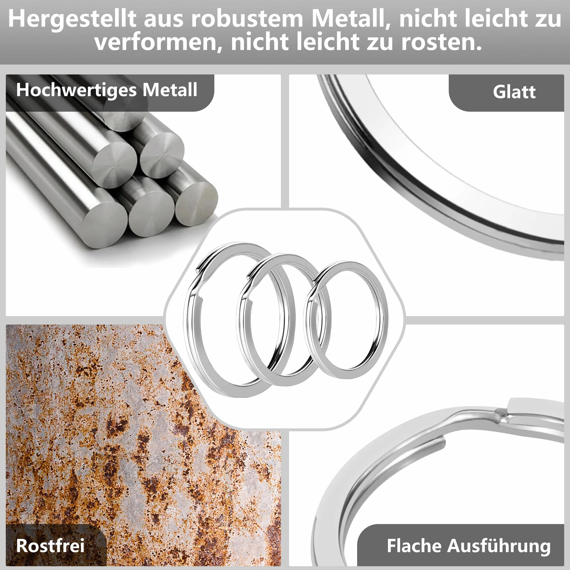 30 sztuk kółek na klucze ze stali nierdzewnej, pierścienie do kluczy w 3 rozmiarach (20/25/30 mm), srebrne metalowe pierścienie do kluczy i akcesoriów DIY, srebro, 20/25/30mm