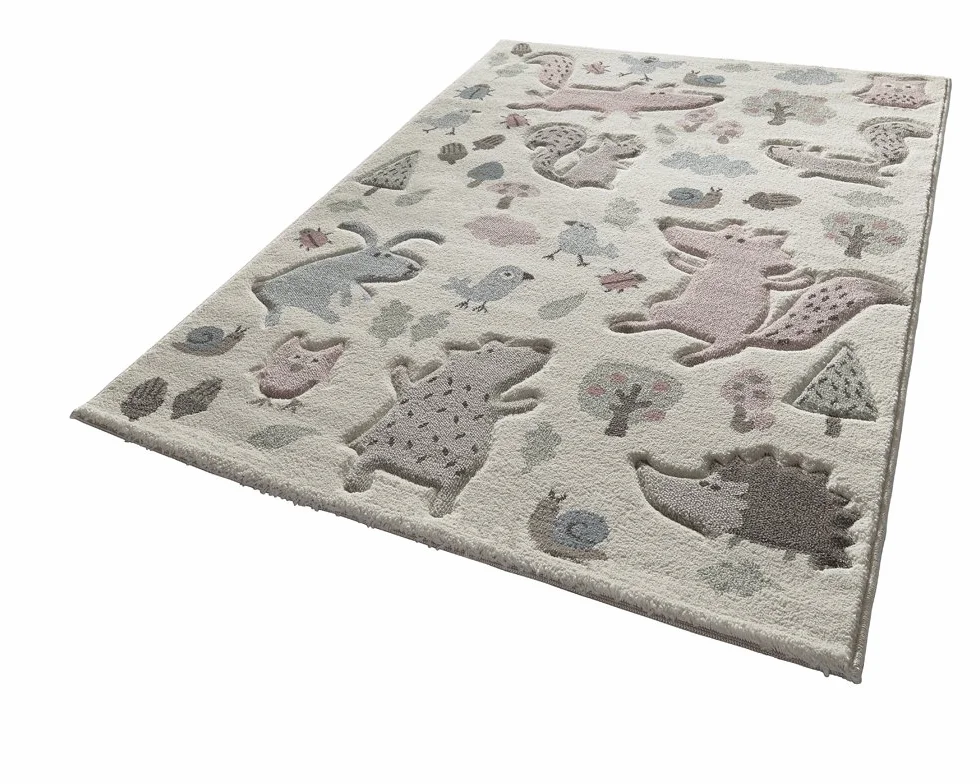 Wecon Home Sigikid dywan dziecięcy z krótkim włosiem Forest SK-21965-063 biały różowy niebieski szary taupe 120 x 170 cm
