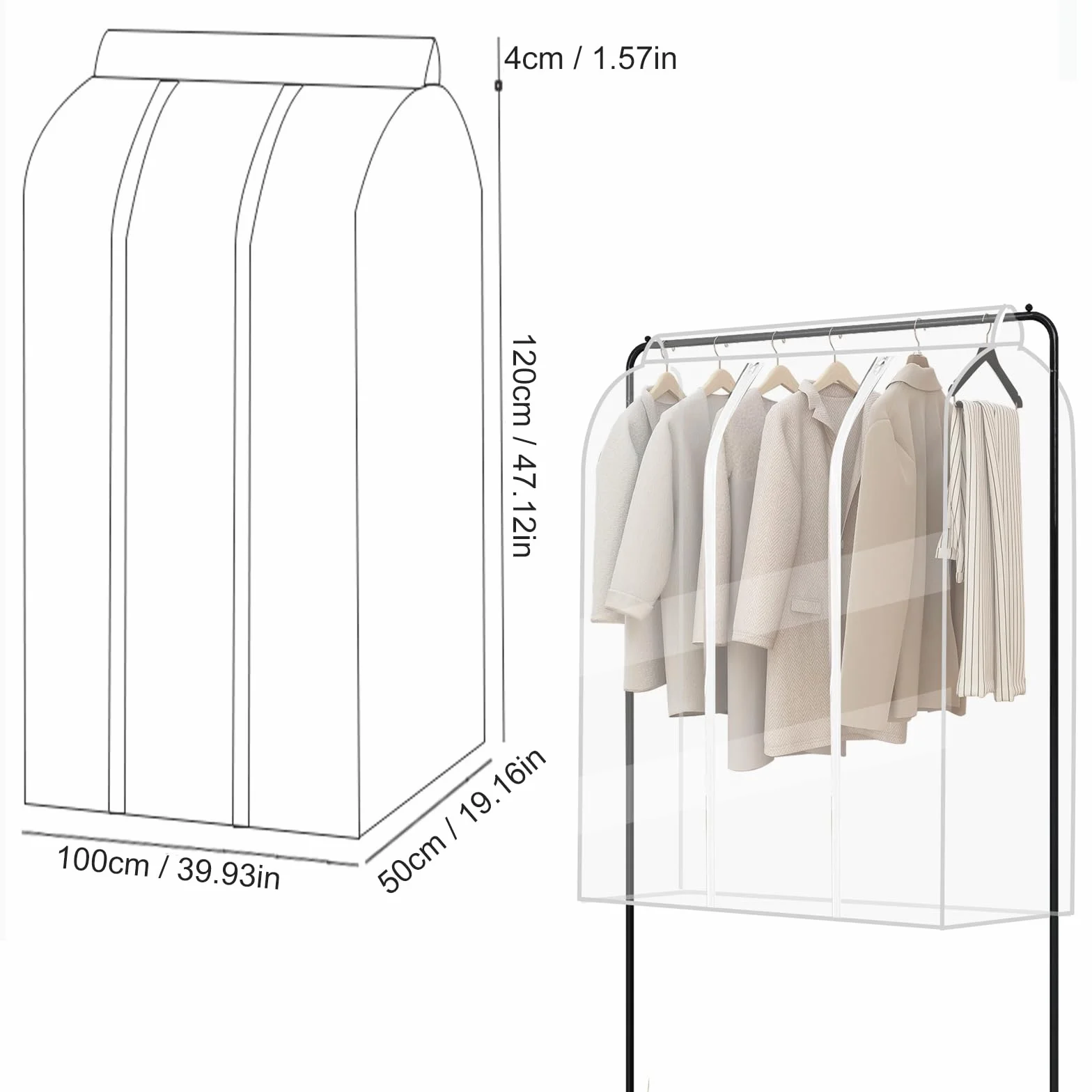 Pokrowiec ochronny na ubrania PEVA 50x100x120 cm z zamkiem błyskawicznym