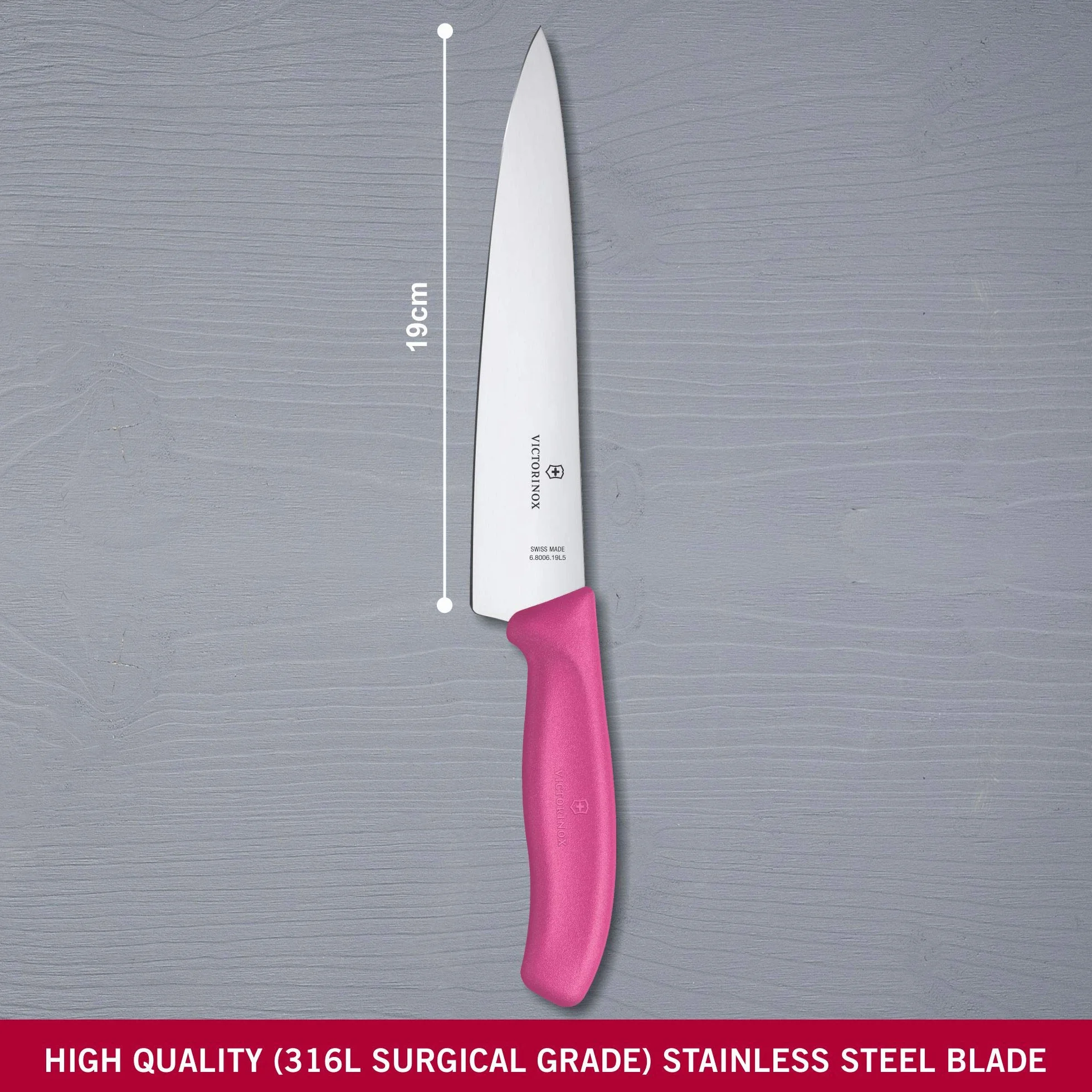 Victorinox, 6.8006.19L5B, Swiss Classic, Tranchiermesser, Extra scharfe Klinge, mit geradem Schliff, robuster Kunststoff-Griff, Pink, Made in Switzerland, Spülmaschinengeeignet