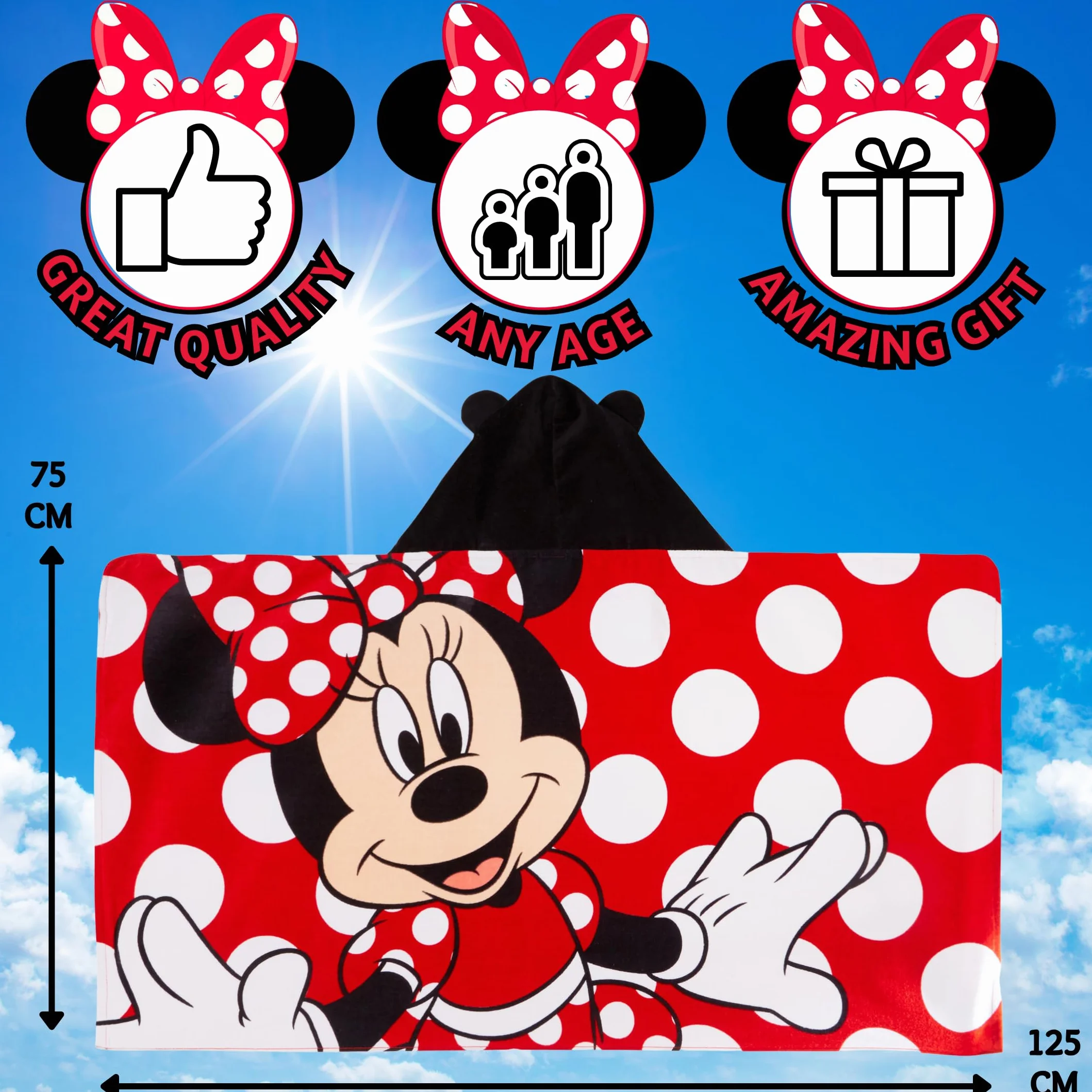 Disney Myszka Minnie ręcznik z kapturem 100% bawełna ponczo plażowy kąpielowy dla dzieci
