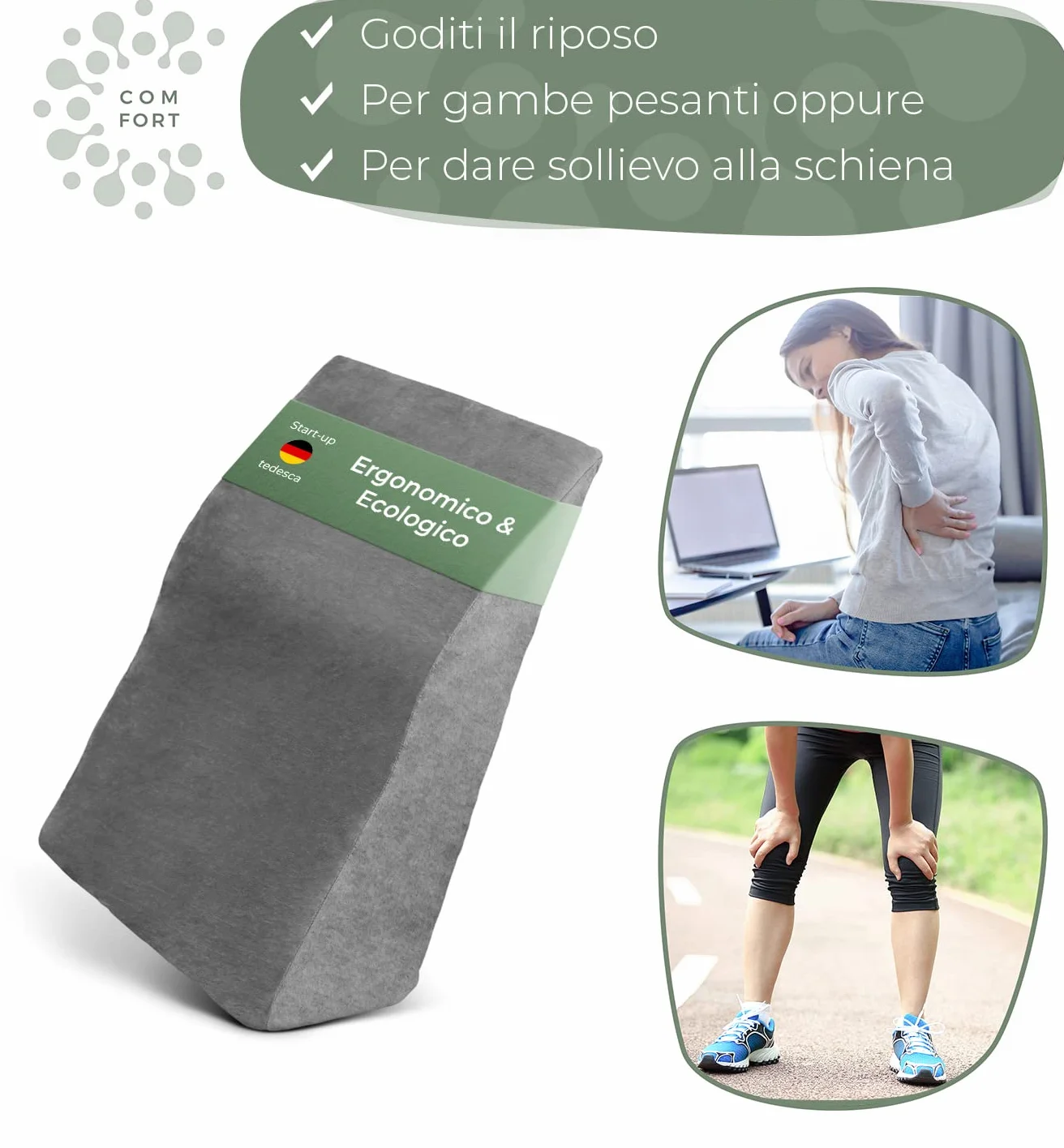 Ergonomiczna poduszka przeciwżylakowa do unoszenia nóg - podkładka pod nogi do unoszenia nóg - poduszka do unoszenia nóg - poduszka klinowa, poduszka wspornikowa dla nóg i kolan, idealna jako poduszka