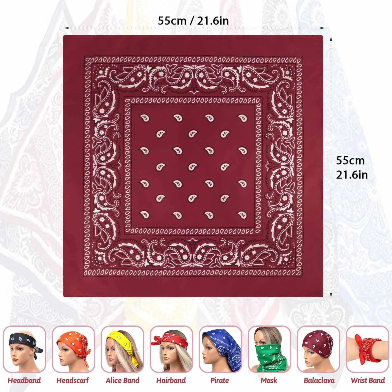 Awumbuk Bandana dla Kobiet i Mężczyzn, 12 Sztuk, Chusta Trójkątna, Wzór Paisley, Wielokolorowa, do Motocykla, Imprez Westernowych