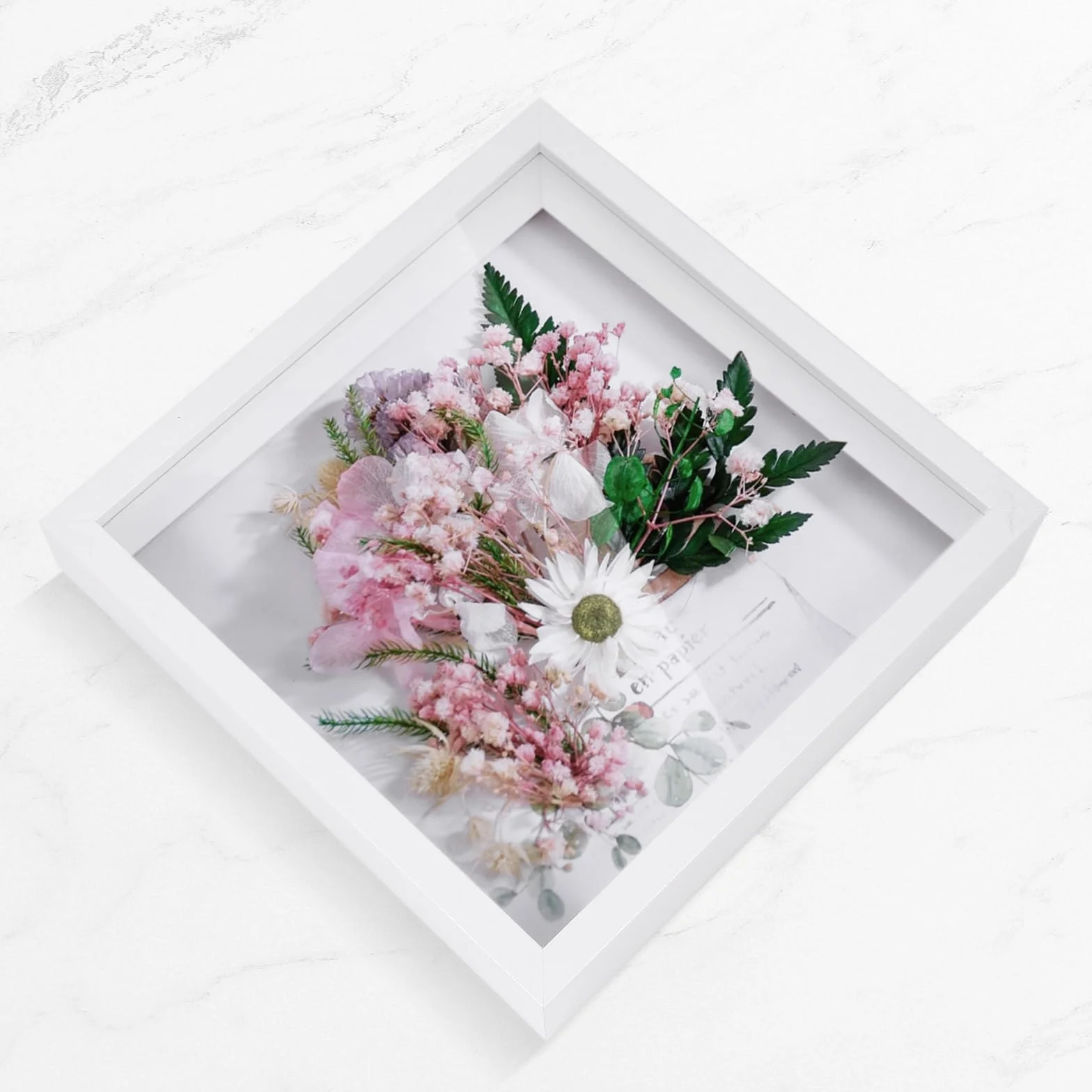 Ramka 3D Shadow Box, 21,6 x 26,7 cm, biała ramka na zdjęcia, spersonalizowana, drewniana, głębokie pudełko na zdjęcie, medal, kolekcja biletów podróżnych, tłoczony kwiat