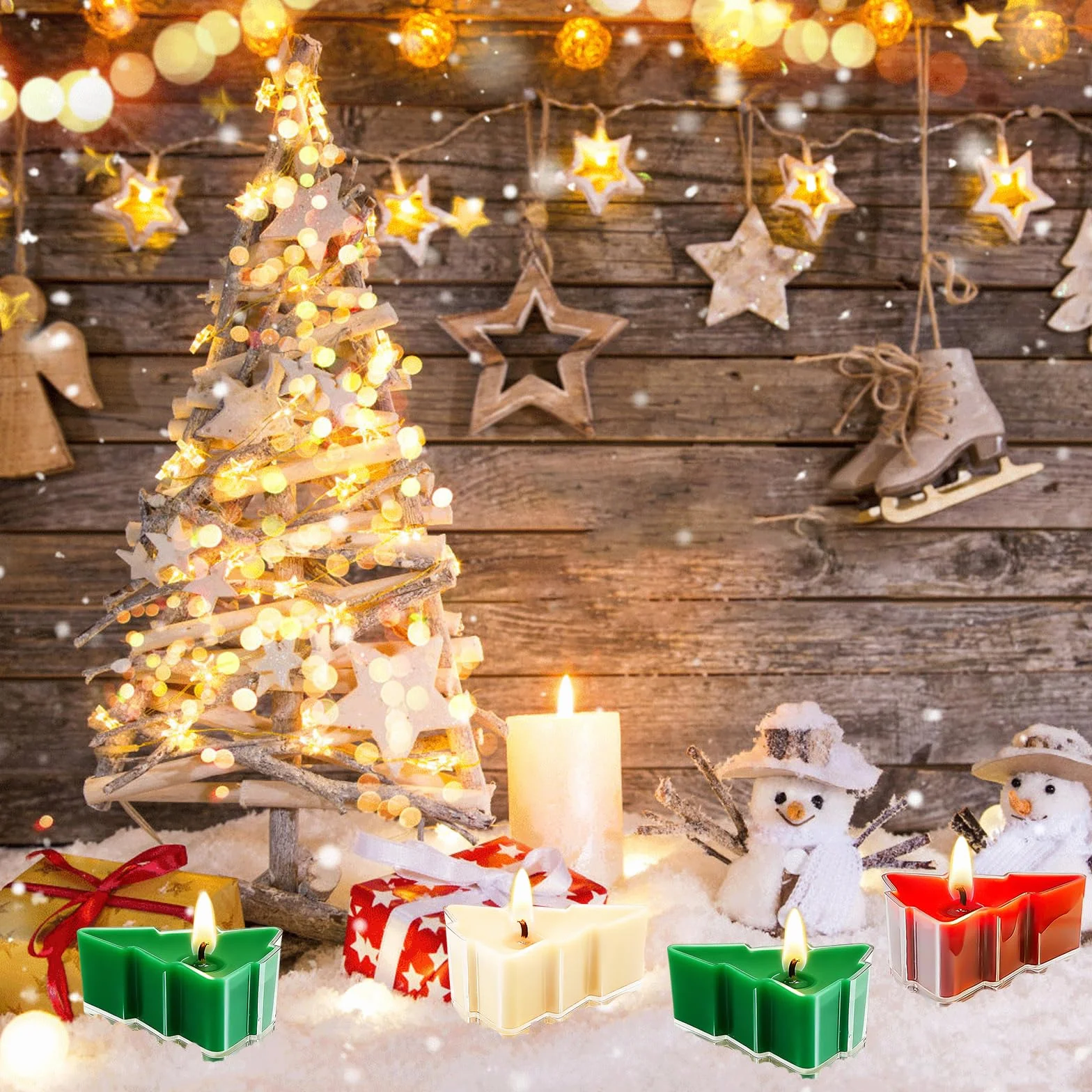 Świeczki typu tealight, 24 sztuki świec w kształcie choinki, świąteczna świeczka zapachowa, do relaksu, na imprezę, urlop, Nowy Rok, jako dekoracja