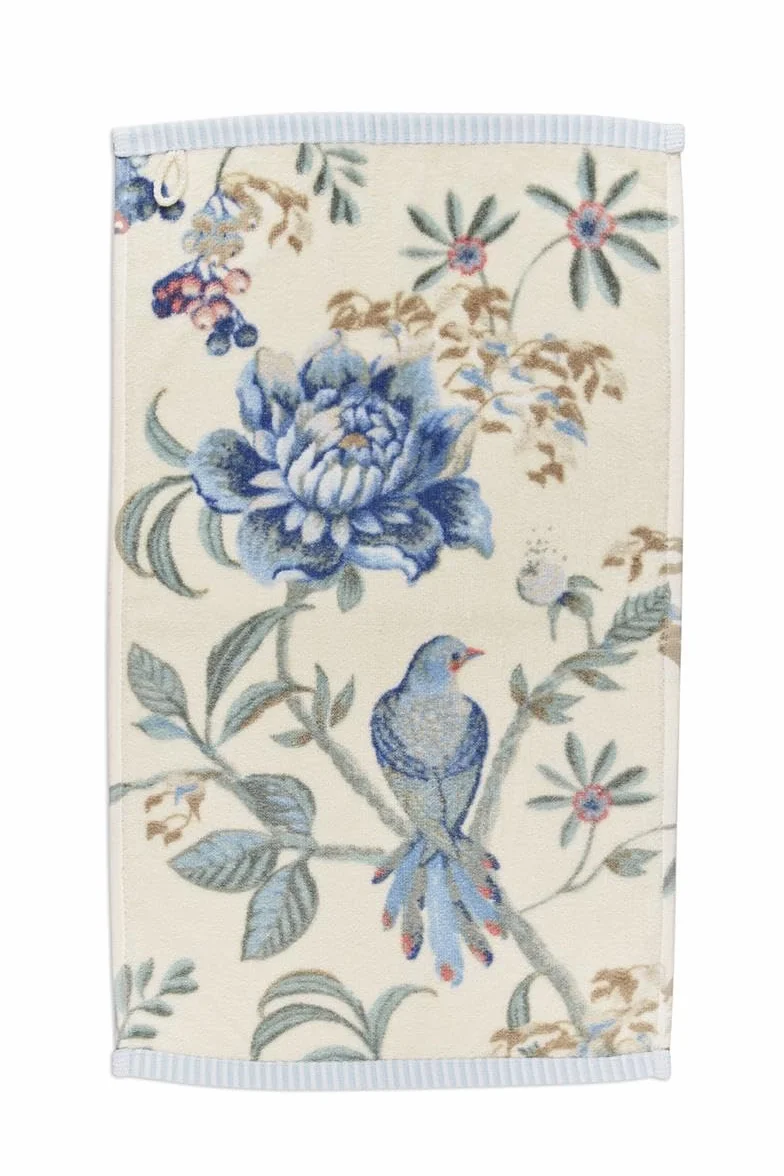 Pip ręcznik Secret Garden welur biały/niebieski 30 x 50 cm