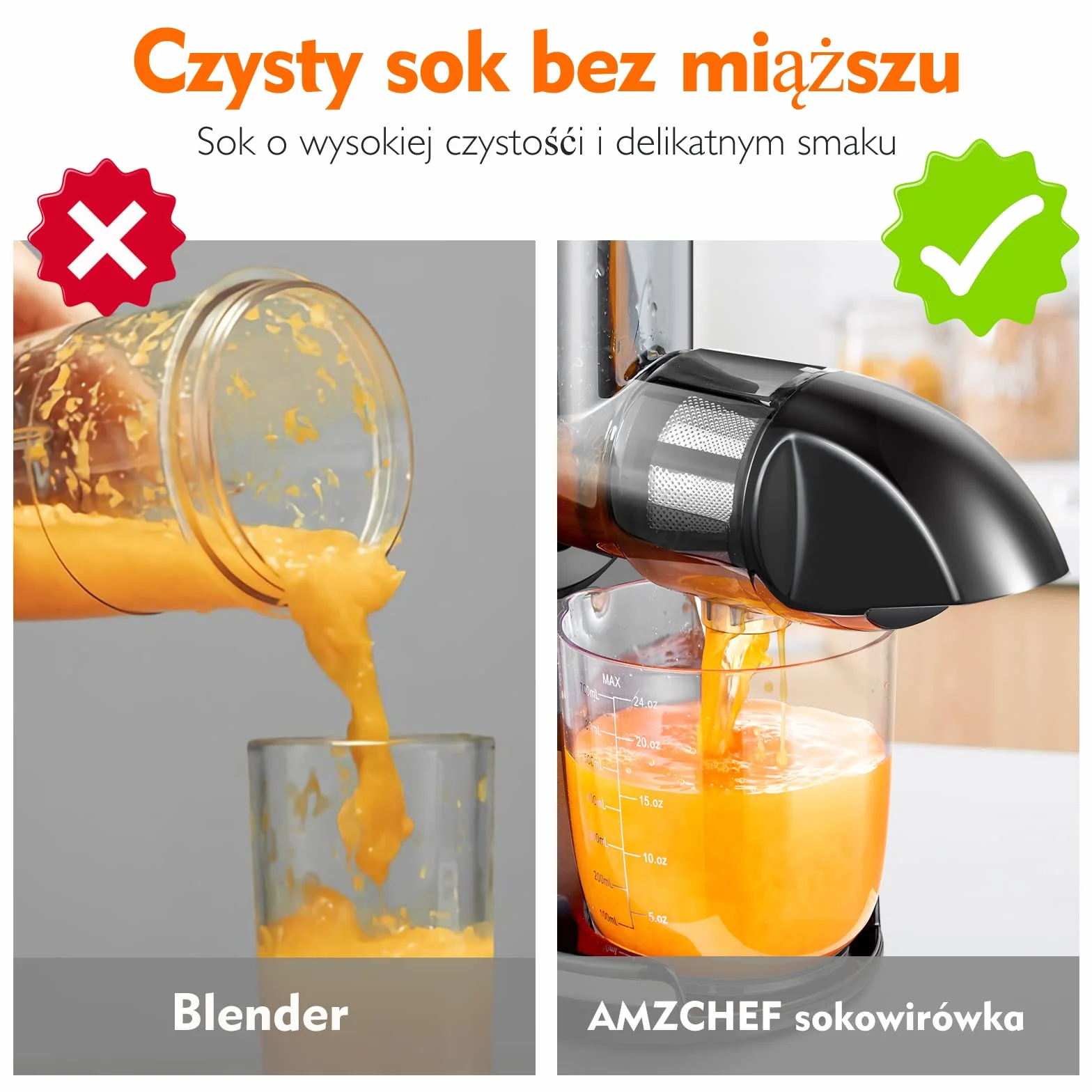 AMZCHEF Wolnoobrotowa Wyciskarka Do Soków Na Zimno Czarny matowy