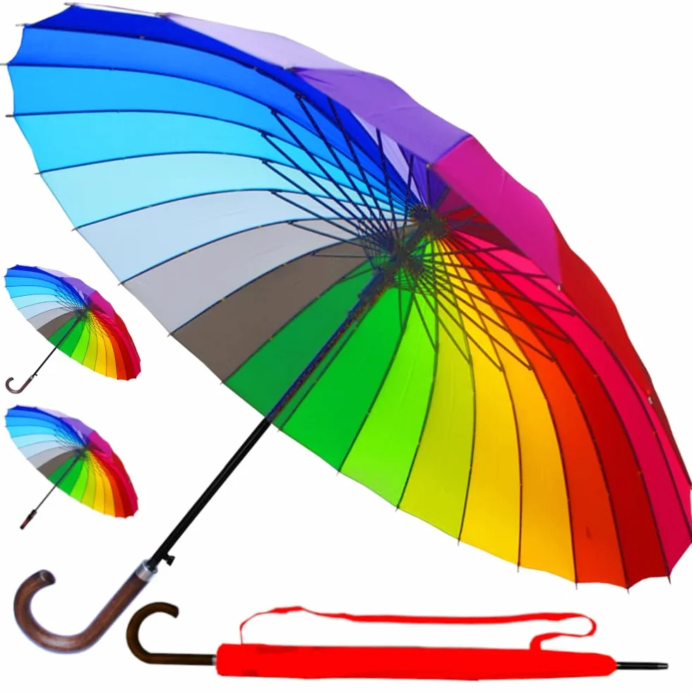 COLLAR AND CUFFS LONDON Wiatroodporny parasol żebrowy z 24 żebrami dla super wytrzymałości - 60 km/h bardzo mocny - trójwarstwowa wzmocniona rama z włókna szklanego - drewniany uchwyt haczykowy -