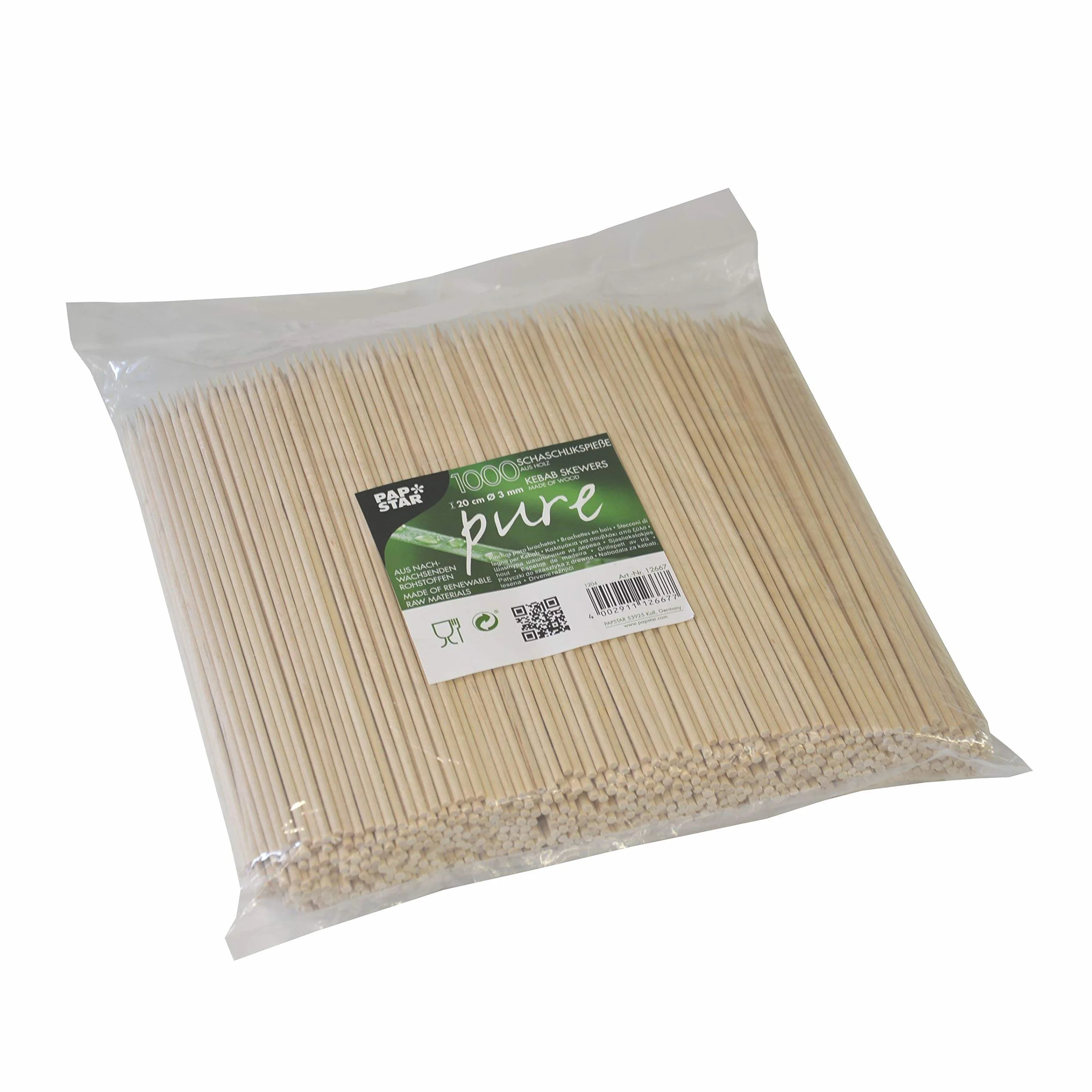 Papstar Rożen do szaszłyków drewniane 20 cm 3 mm 1000 sztuk