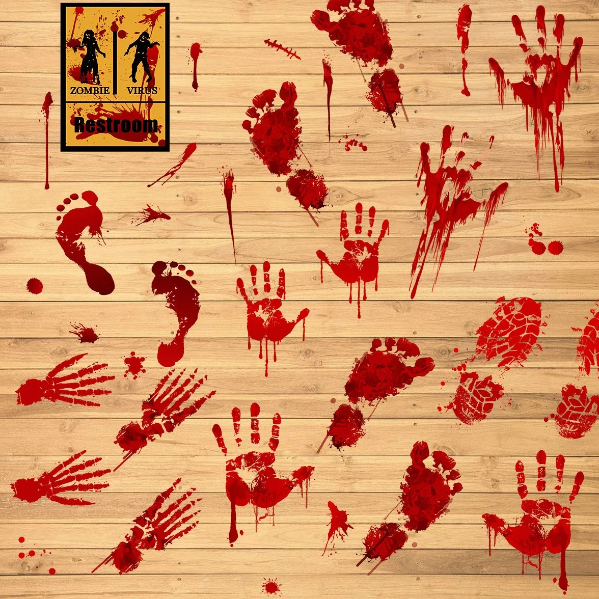 Naklejki podłogowe Halloween krwawe ślady stóp dekoracje 97 sztuk 10 arkuszy
