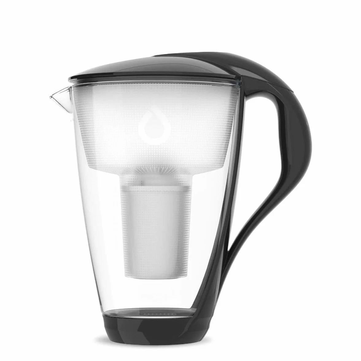 DAFI Szklany dzbanek filtrujący CRYSTAL LED 2 l Grafitowy - System filtrowania wody redukujący kamień i chlor, bez BPA, czujnik LED + filtr wody Classic