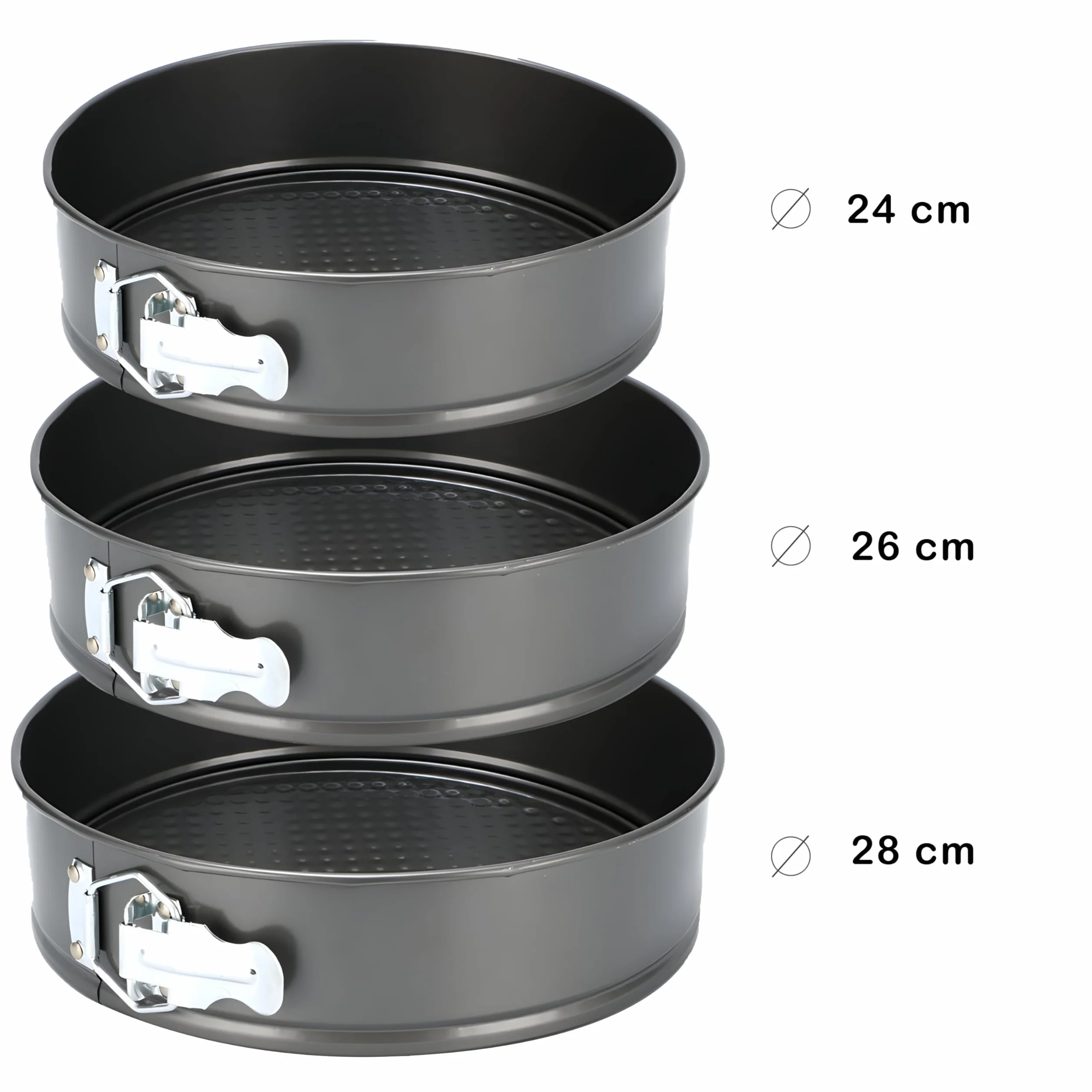Retoo Zestaw 3 foremek do tortów okrągłe nieprzywierające Ø 24/26/28 cm stal węglowa
