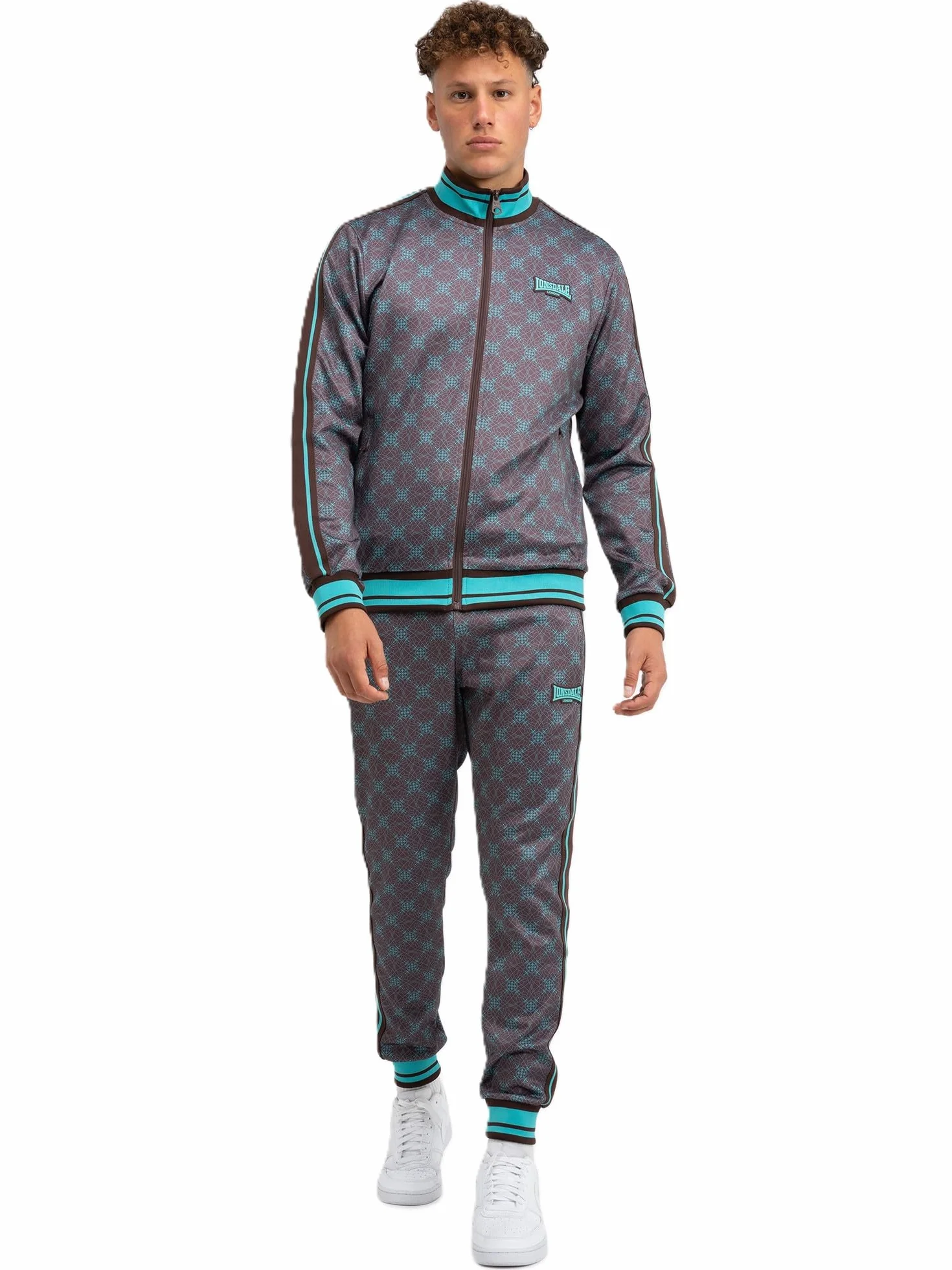 Lonsdale BEFORE 8 Męski dres treningowy, wąski krój, brązowy/turkusowy, L, brązowy/turkusowy, L