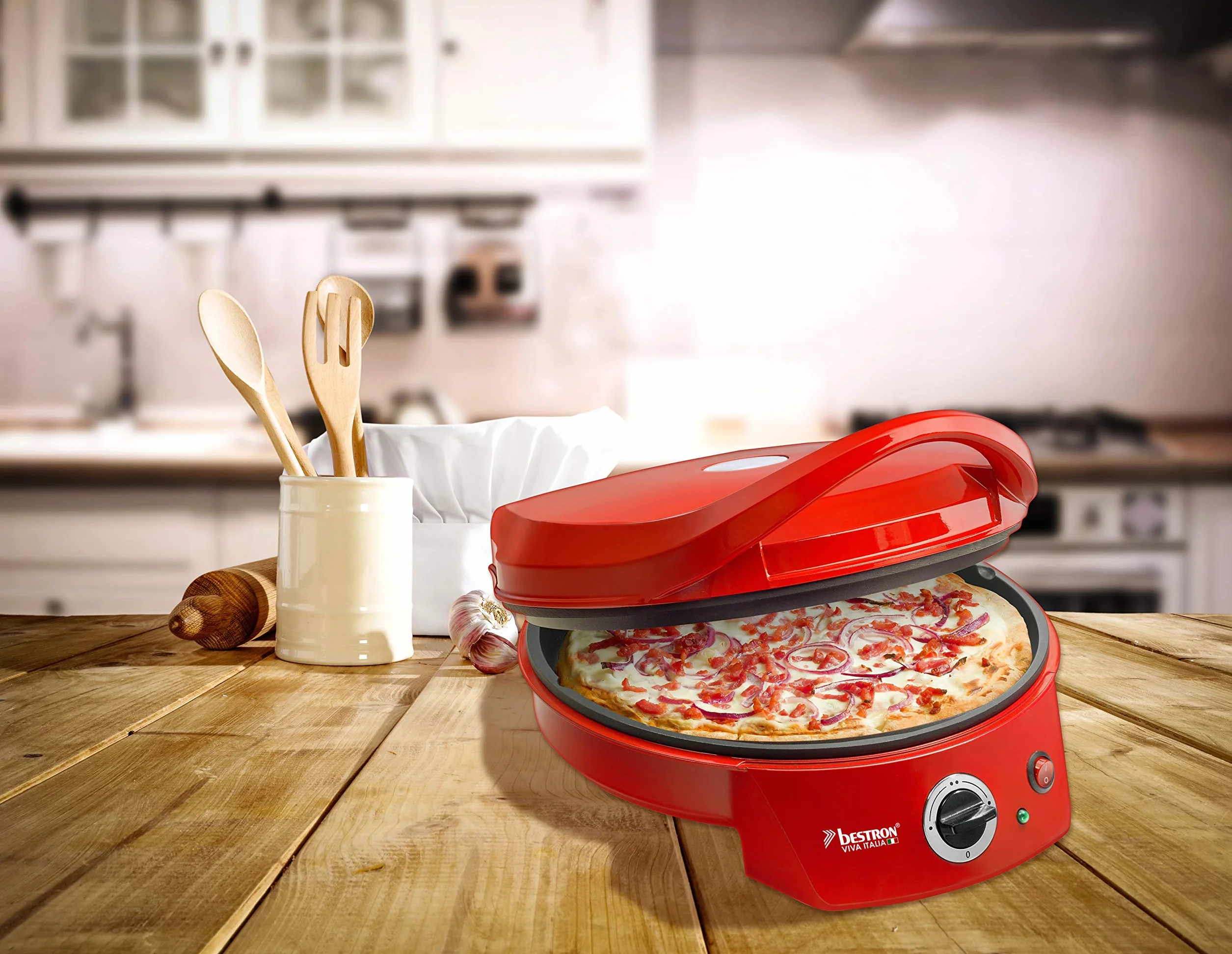 Bestron APZ400 Elektryczny Piec do Pizzy, Ceramika, Miedź, 1800 W, Czerwony