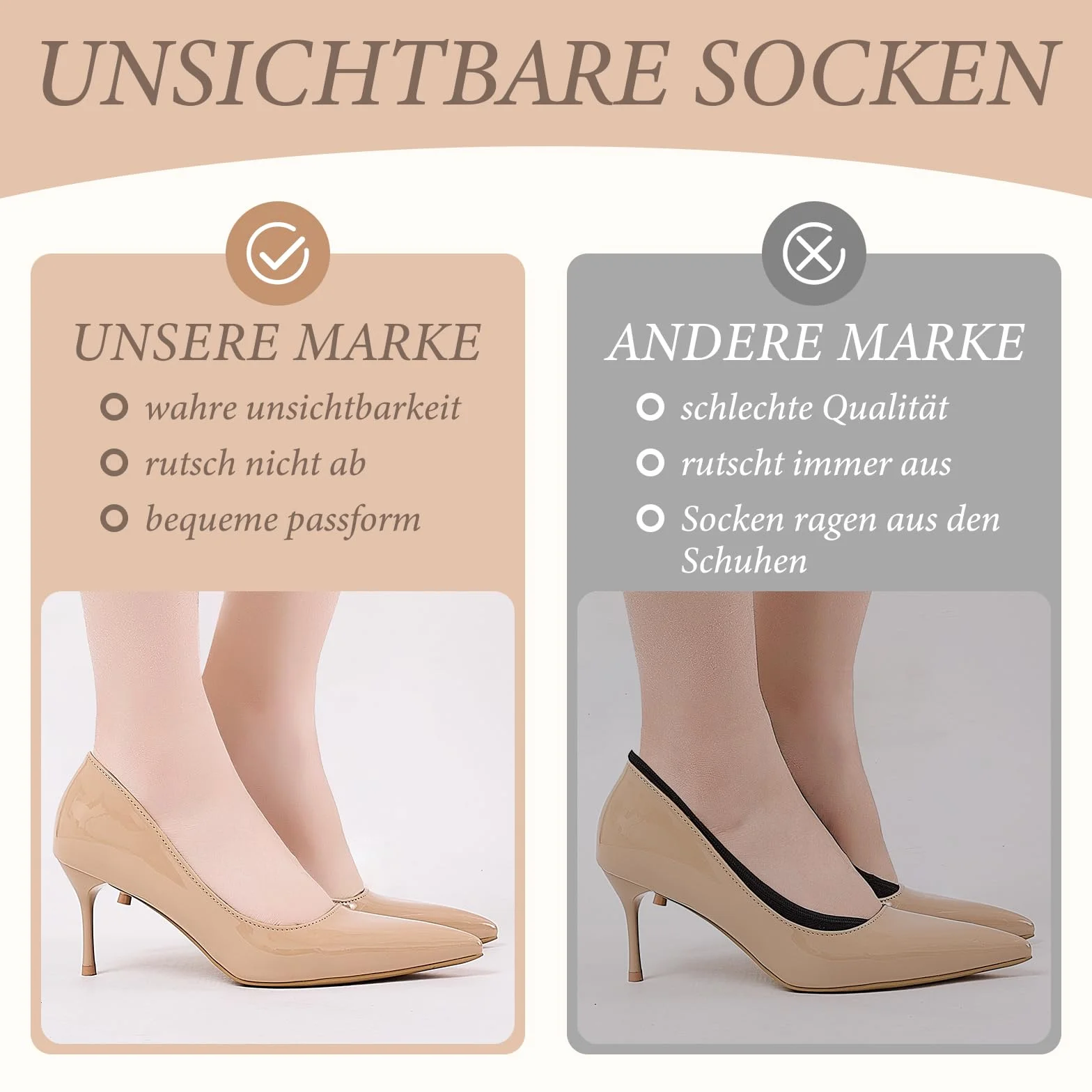Niofind Damskie skarpety balerinowe, oddychające, niewidoczne skarpety do sneakersów, antypoślizgowe, z silikonową podkładką, bawełniane, krótkie, rozmiar 35-38, 39-42