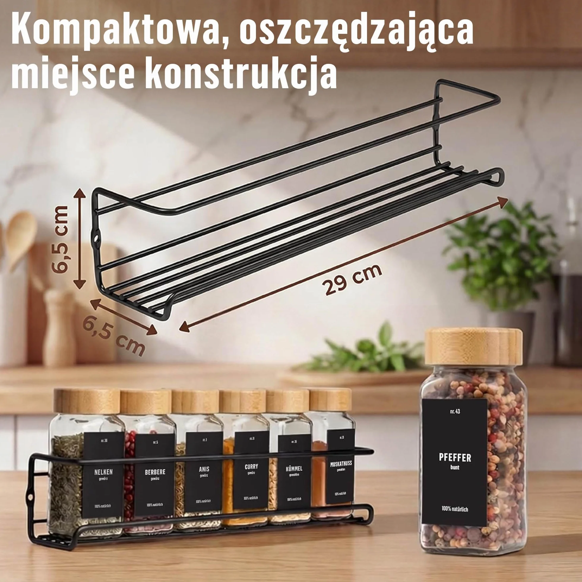Deco haus Stojak na przyprawy na ścianę bez wiercenia 24 słoiczki 280 etykiet