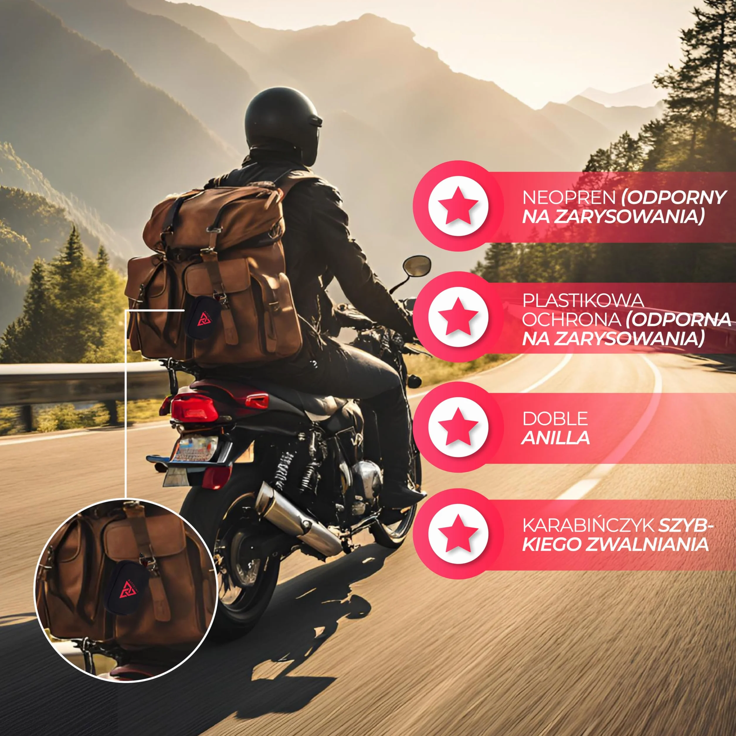 Autodomy Wodoodporny Brelok na Klucze do Motocykla | Etui z Neoprenu w Kolorze Czarnym i Czerwonym | Premium Portmonetka z Pierścieniem Wewnętrznym, Zewnętrznym i Karabińczykiem