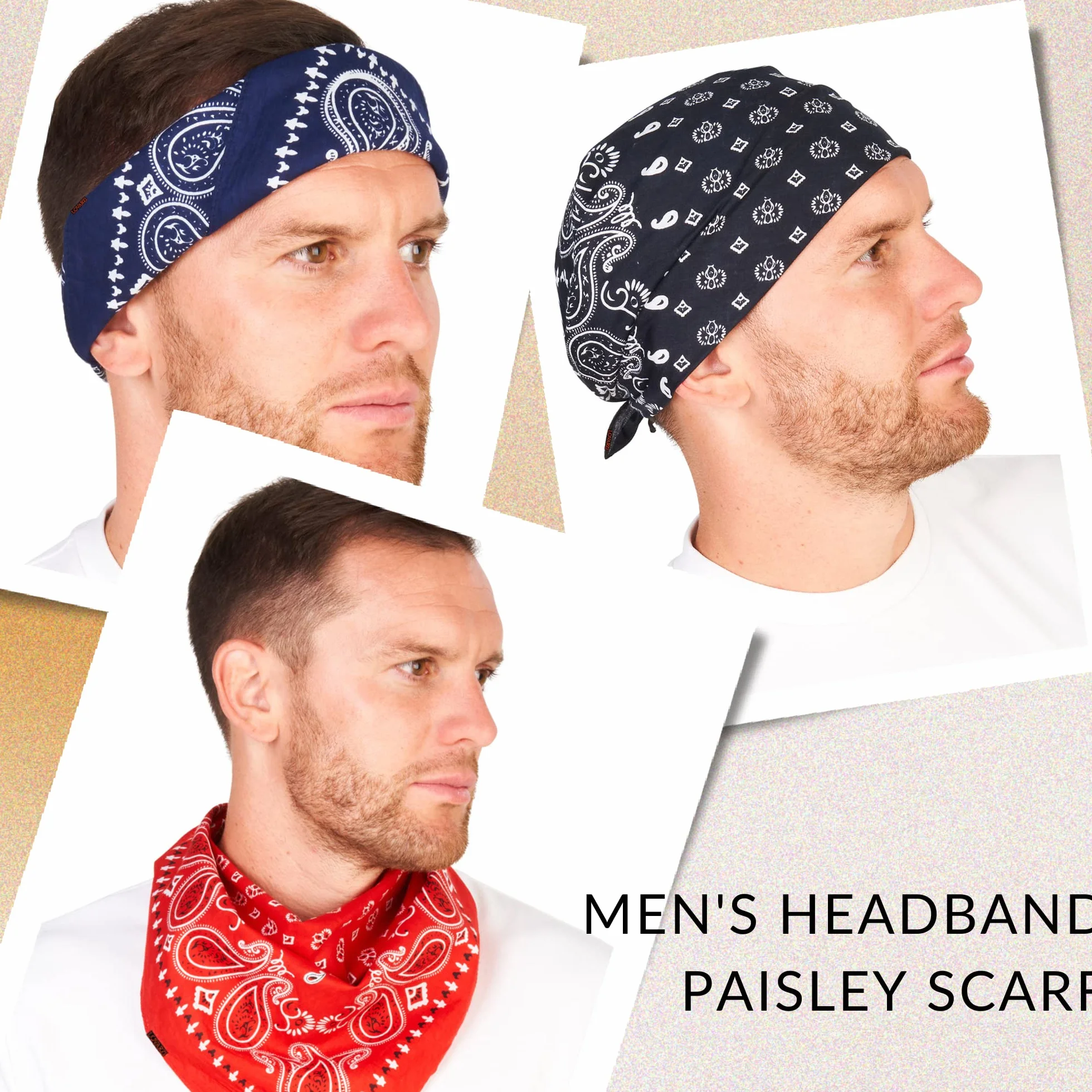 Bandana bawełniana unisex 50 x 50 cm, Chusta na Głowę i Szyję, Wzór Paisley, dla Kobiet i Mężczyzn, Sportowa