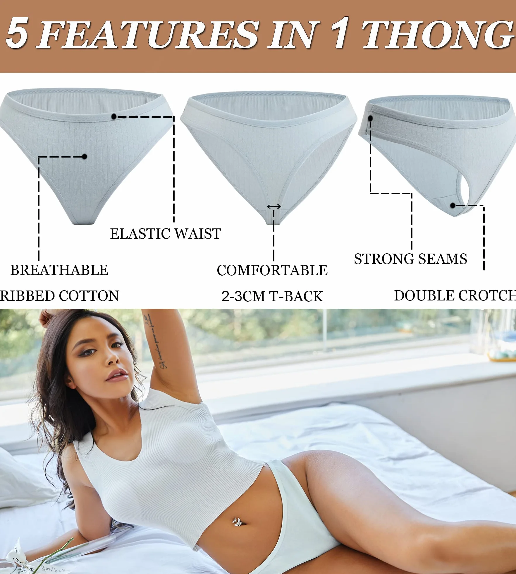 FINE TOO Zestaw 10 par stringów, tanga, damskie, bawełniane, seksowne, bielizna dla kobiet, bielizna, stringi, wielopak. S-XL, wielokolorowa, S