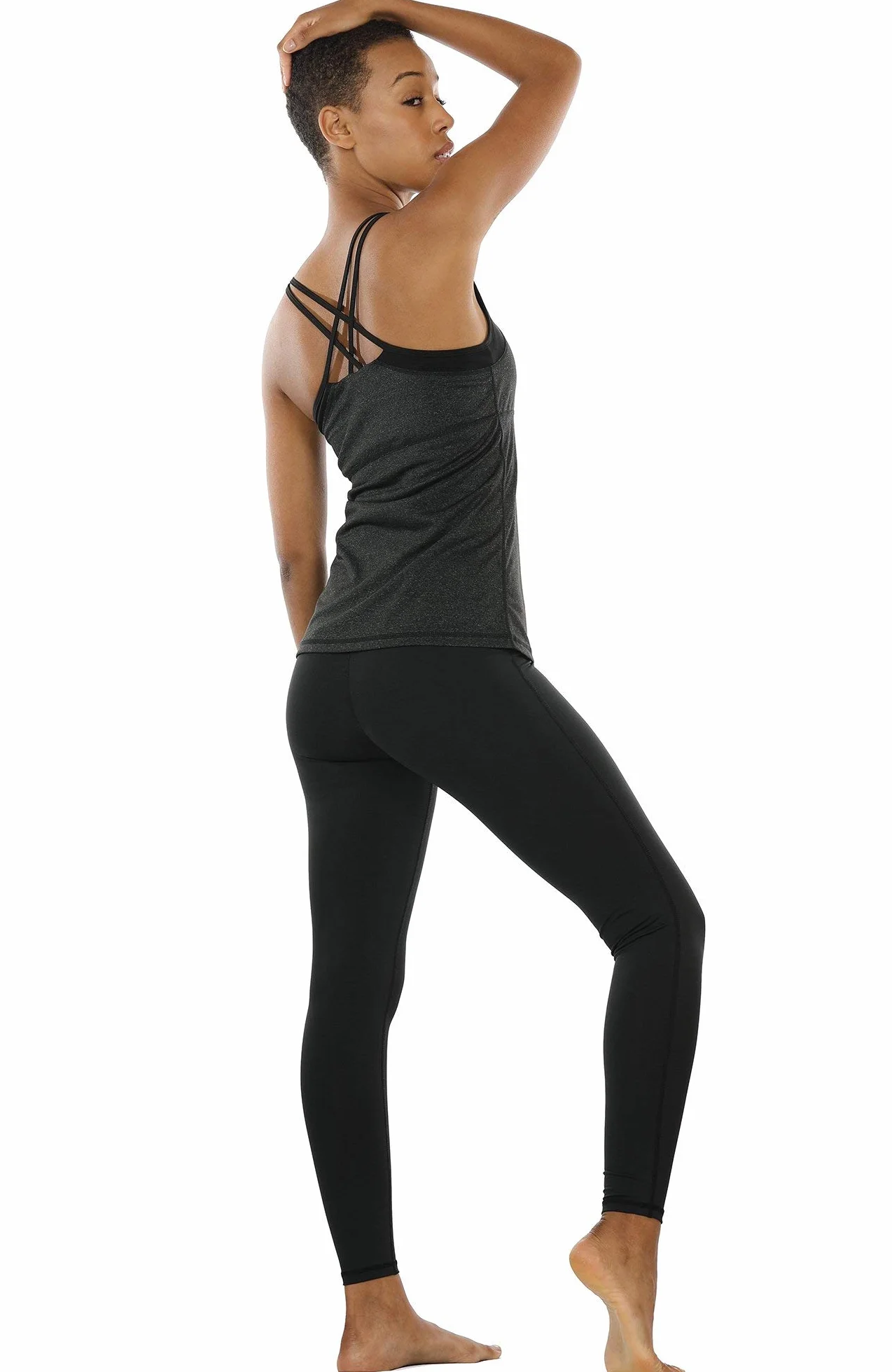 icyzone Damski top sportowy do jogi 2 w 1 z biustonoszem – koszulka na siłownię, trening fitness, tank top