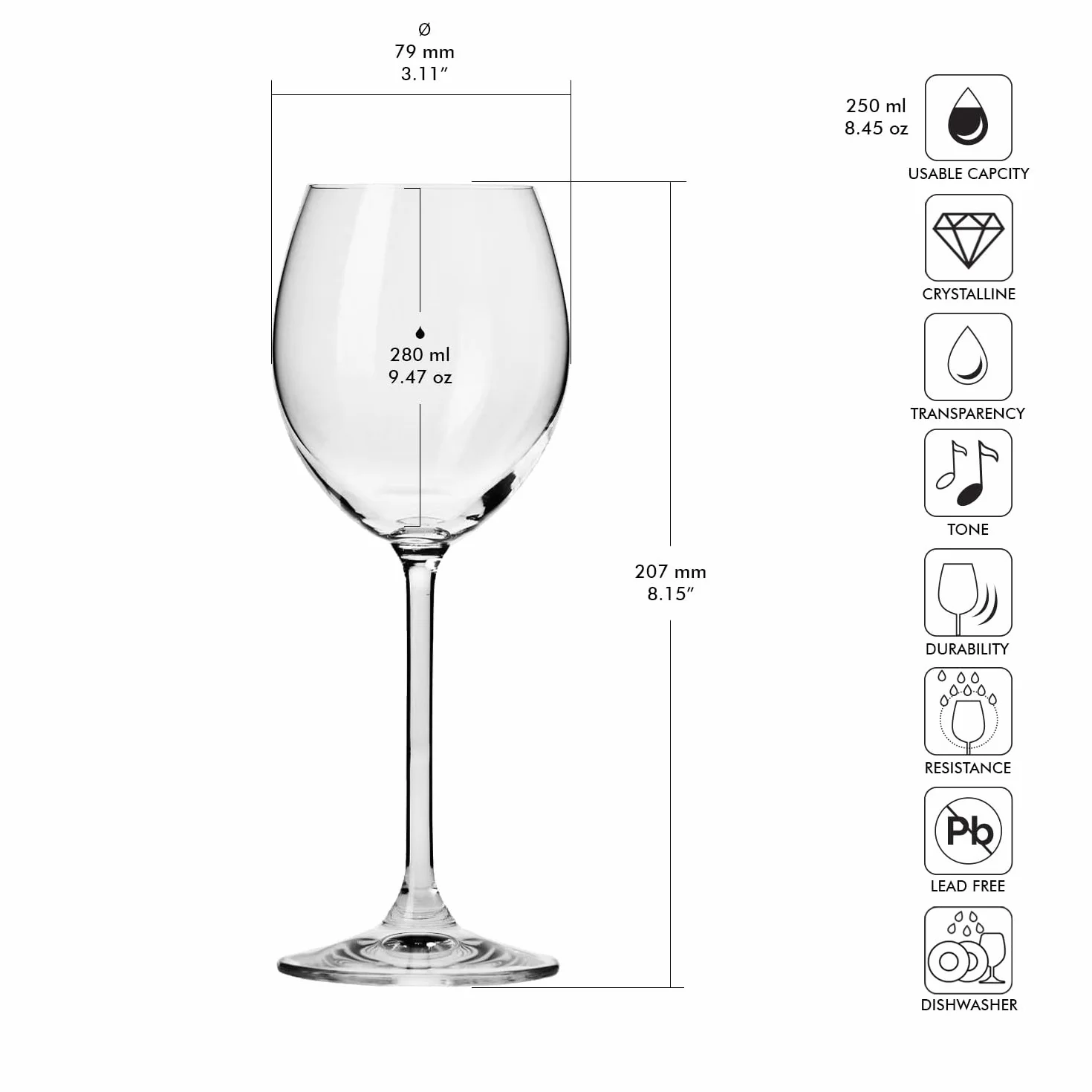 KROSNO Kieliszki do Białego Wina 250 ml Zestaw 6 sztuk Kolekcja Venezia