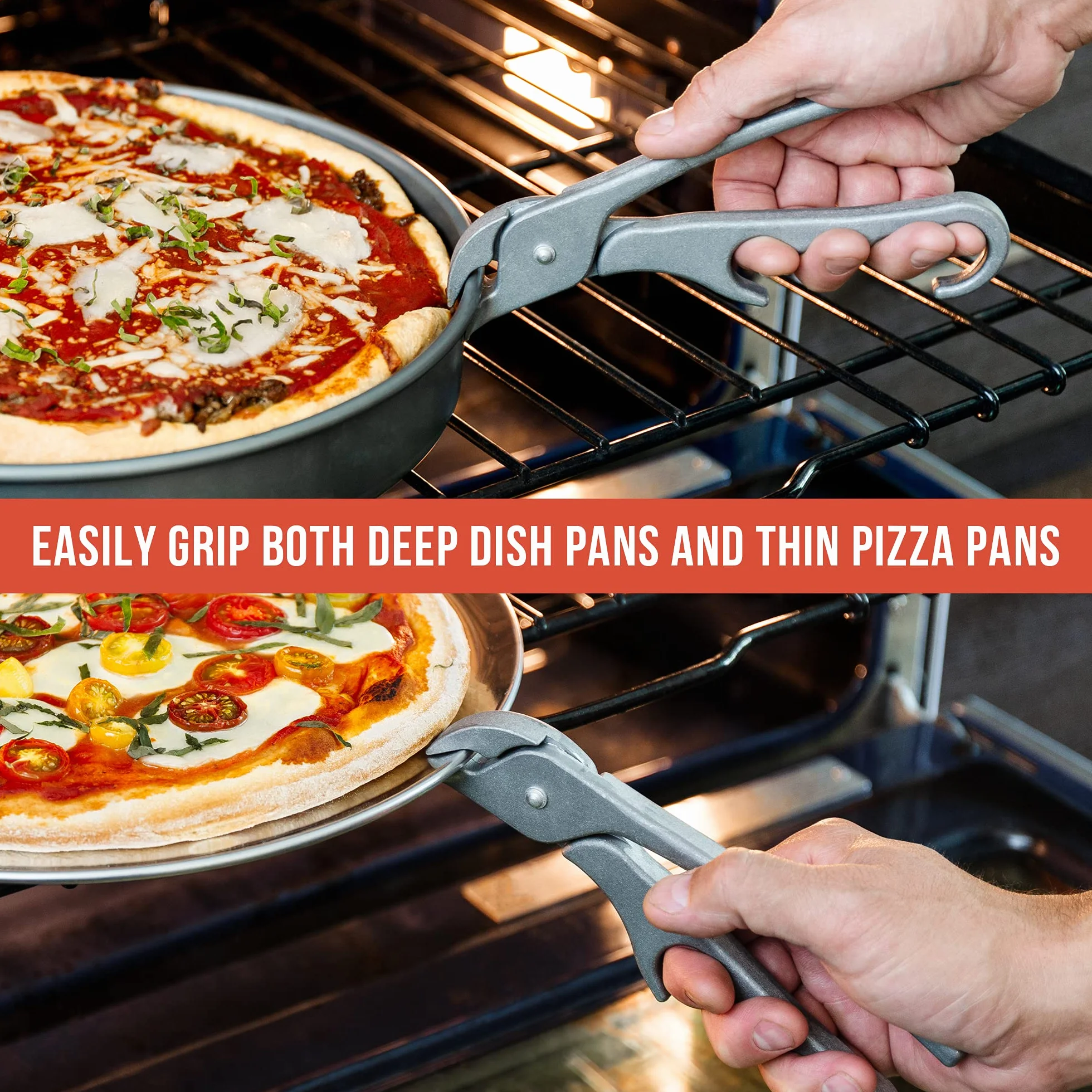 Szef kuchni Pomodoro Premium Pizza Pan Gripper, 8-calowy odlewane aluminiowe szczypce ciężkie, gorące płyty Głębokie naczynia Grabburger do grillowania, żeliwny uchwyt patelni kempingu i pieczenia