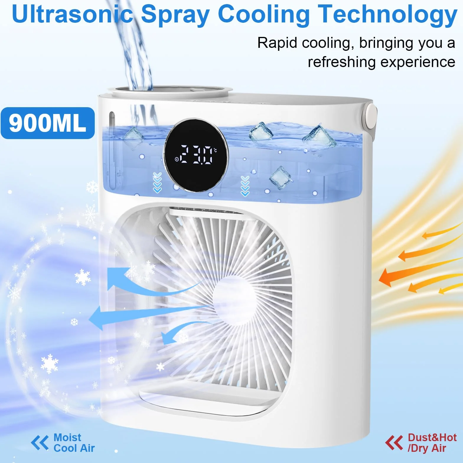 Mobilny klimatyzator 4 w 1 z chłodną mgiełką 900 ml przenośny mini wentylator USB 3 prędkości 7 kolorów światła