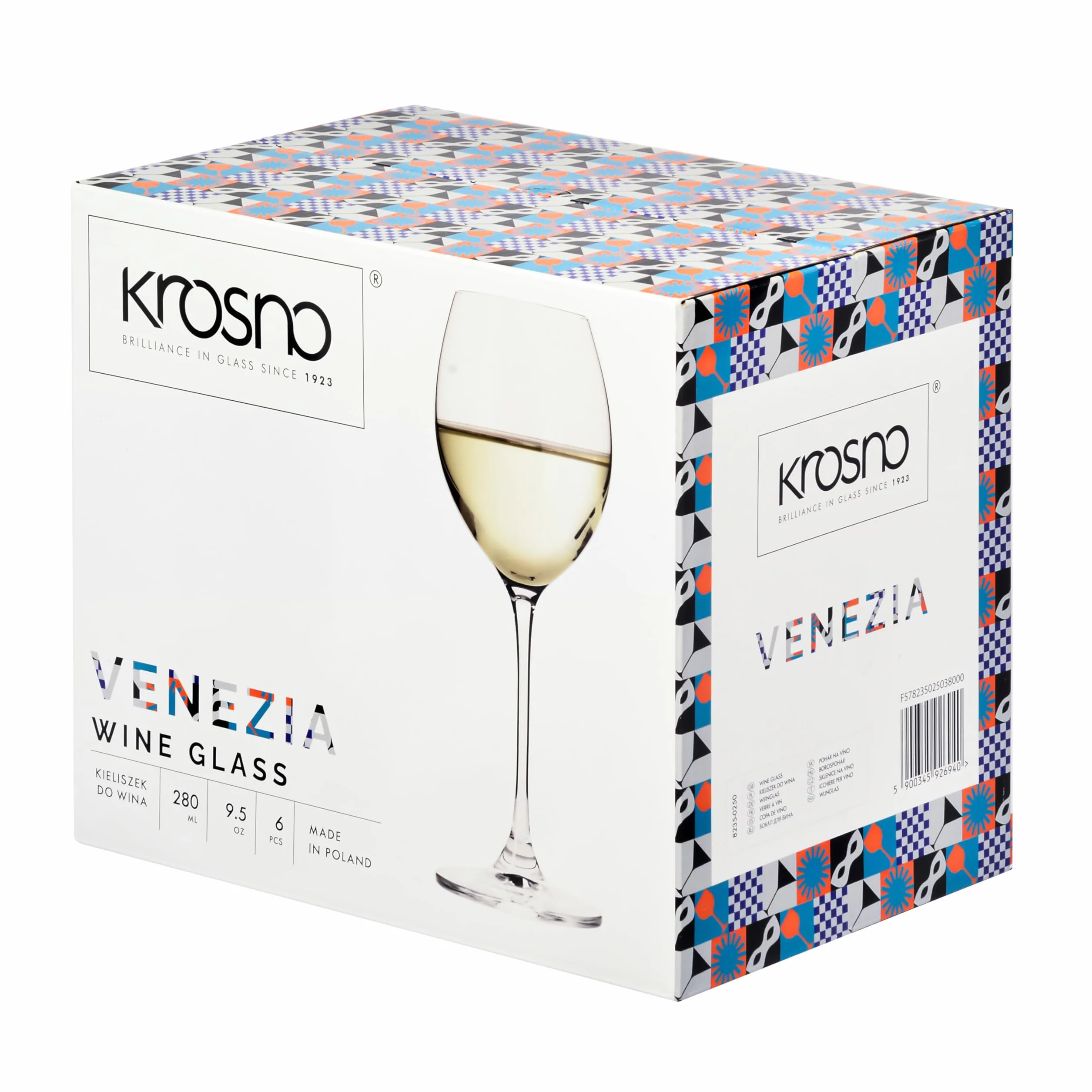 KROSNO Kieliszki do Białego Wina 250 ml Zestaw 6 sztuk Kolekcja Venezia