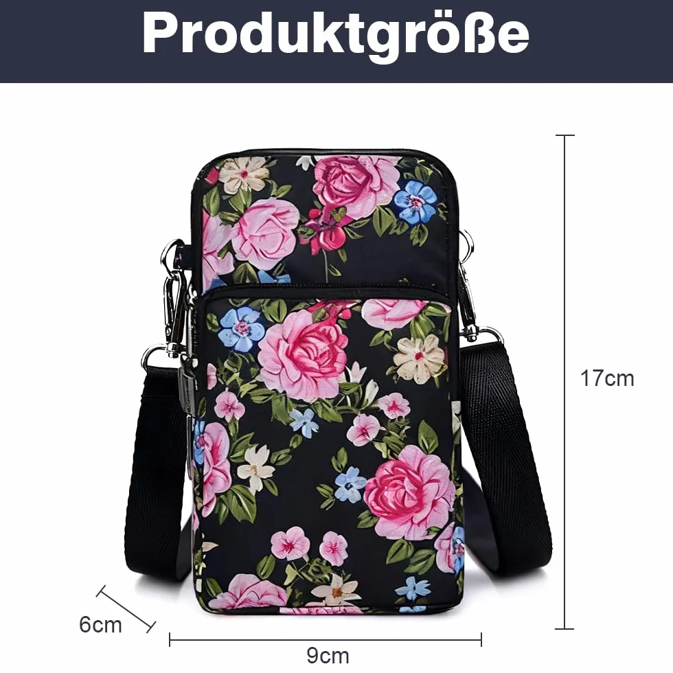 Torebka na telefon komórkowy, torba na ramię, torebka na telefon komórkowy, torebka na ramię, mini torebka damska dla kobiet (kwitnące kwiaty)