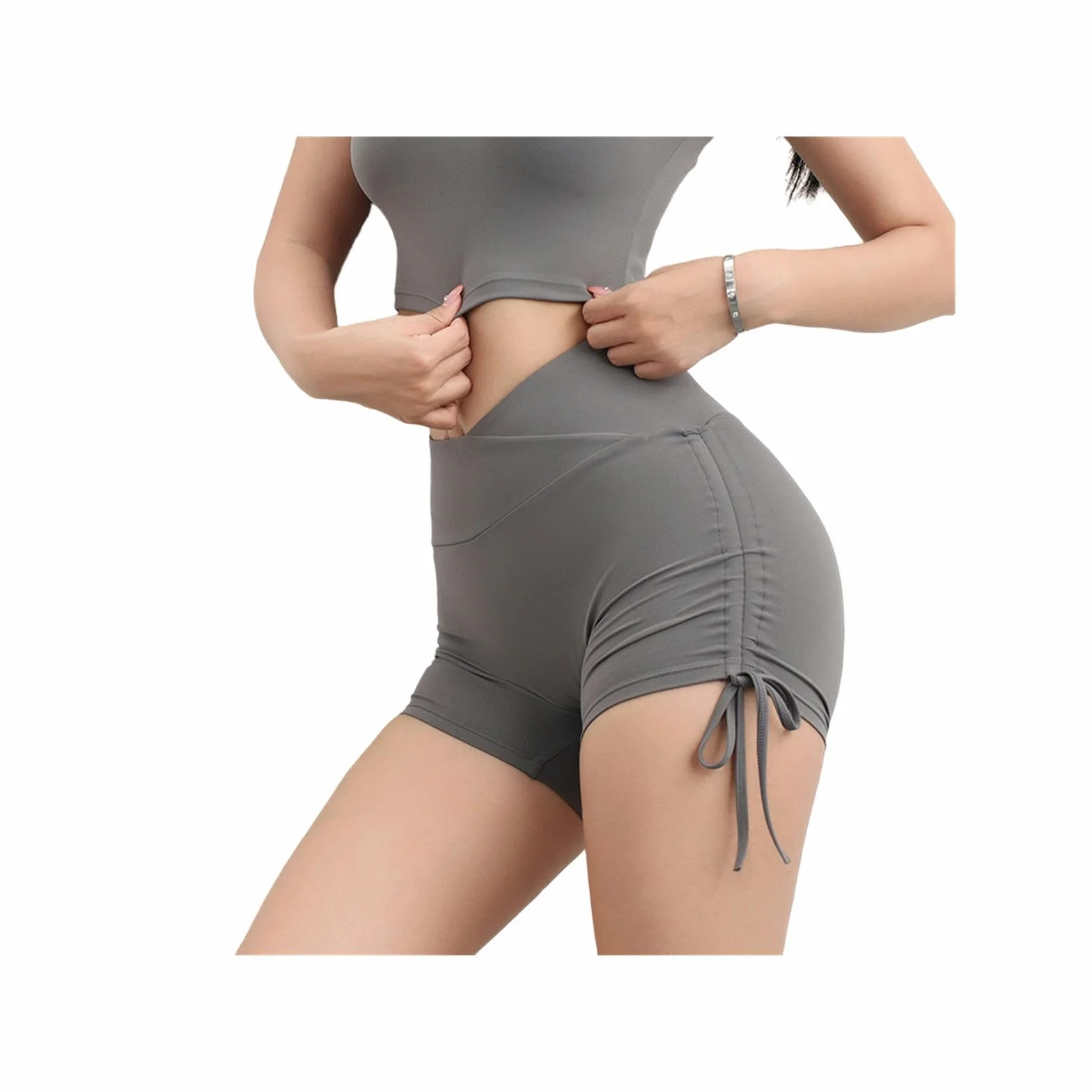 gym shorts for women European And American Style Hip-lifting Pants For Women Yoga Fitness High Waist Tummy-control Yoga Pants Tight Drawstring Three-quarter Pants Sports Fitness Pants