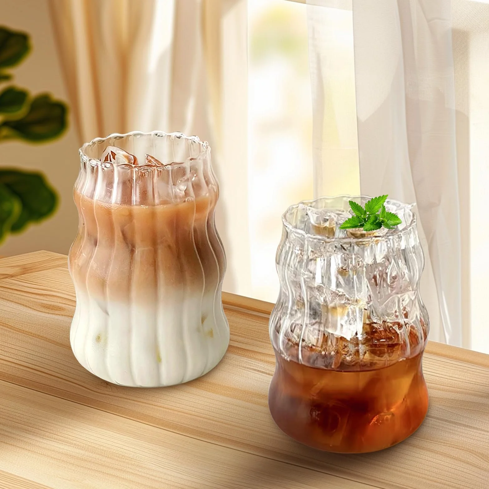 Szklanki 530 ml zestaw 4 sztuk do kawy mrożonej, latte, matcha, mojito, nadają się do mycia w zmywarce