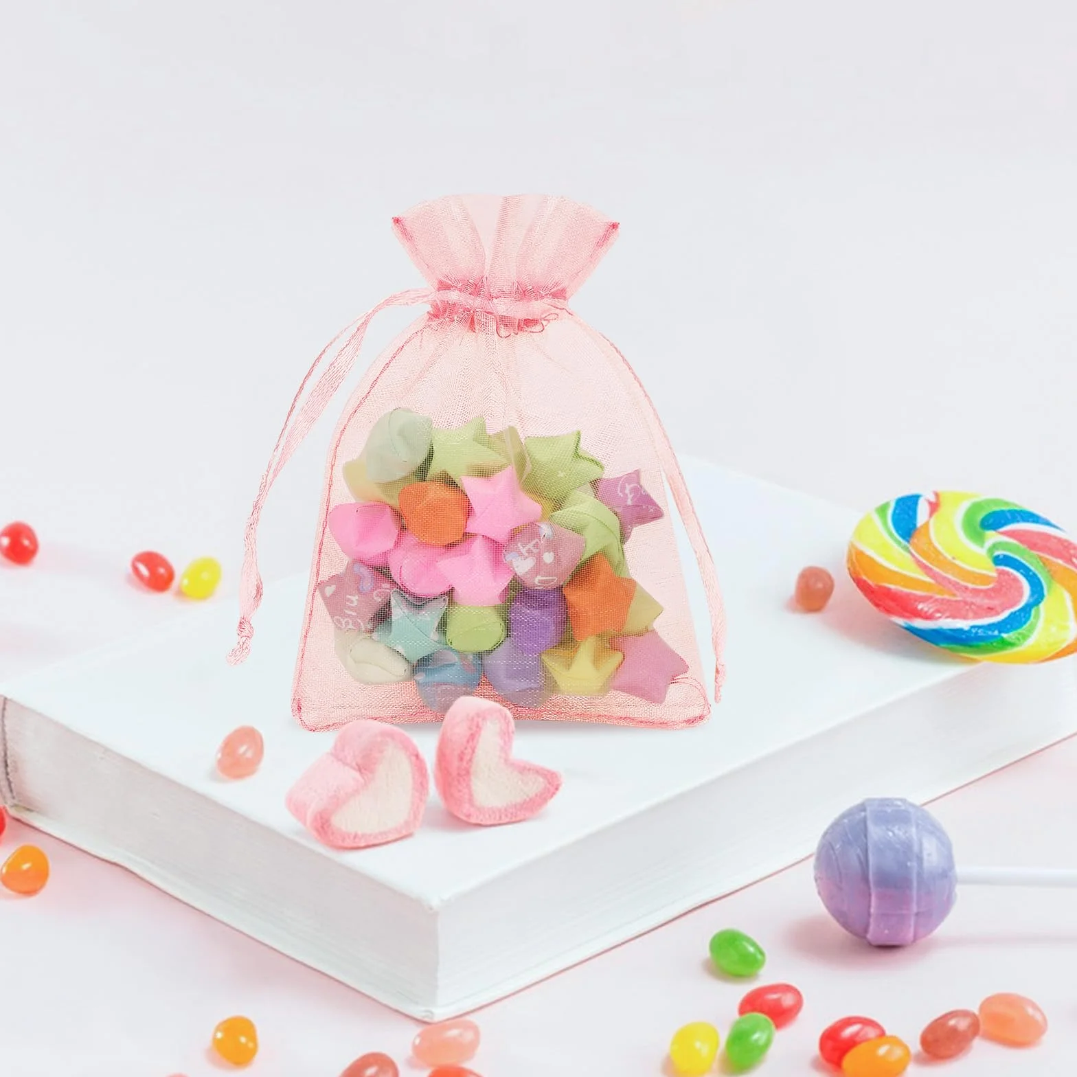 Torebki na prezenty z organzy 7 × 9 cm różowa 100 szt. G2PLUS