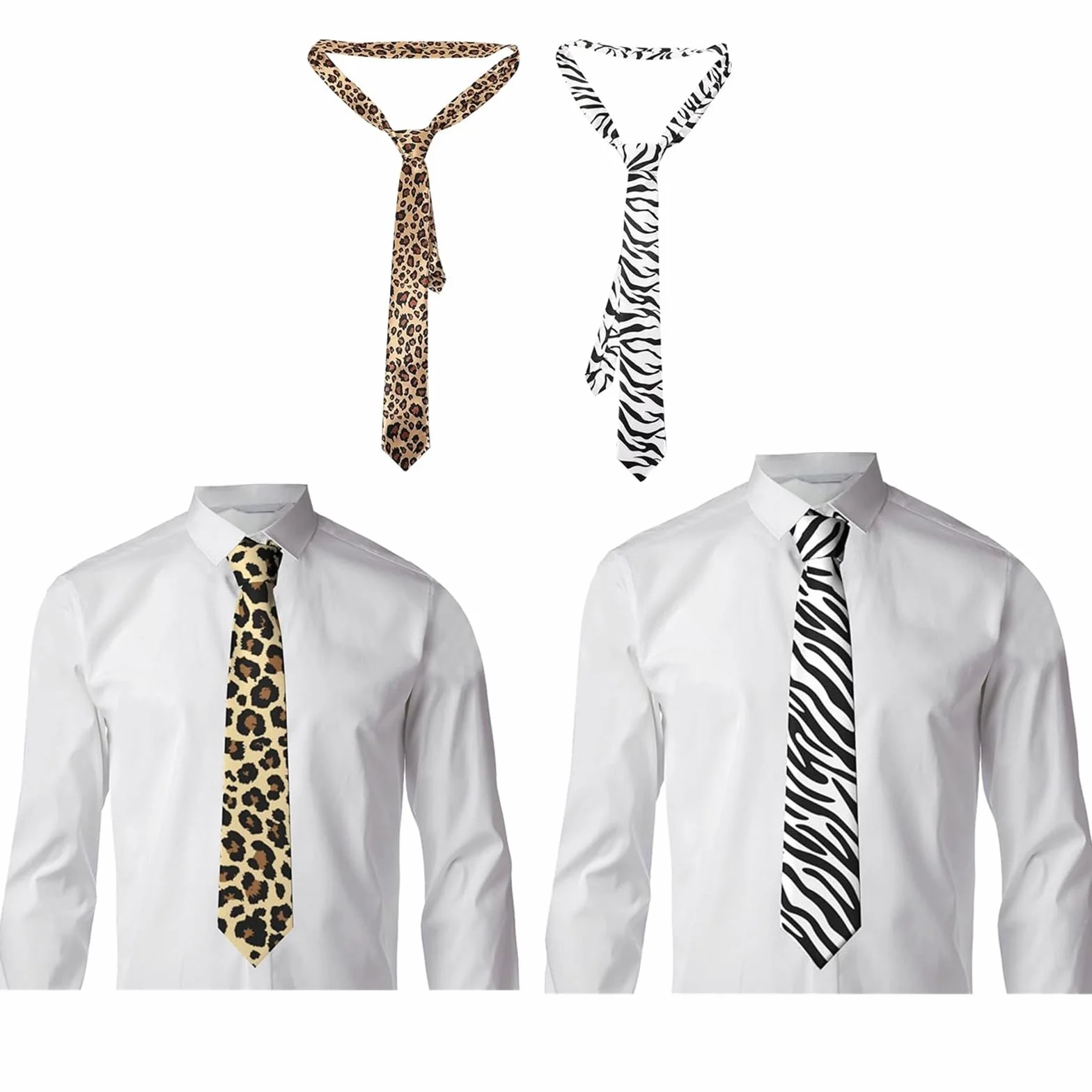 JinYu 2-częściowy zestaw krawatów skinny dla mężczyzn z nadrukiem w panterkę i zebrę, nowość, impreza, unisex, dla dorosłych, nowoczesny styl, krawat skinny, poliester