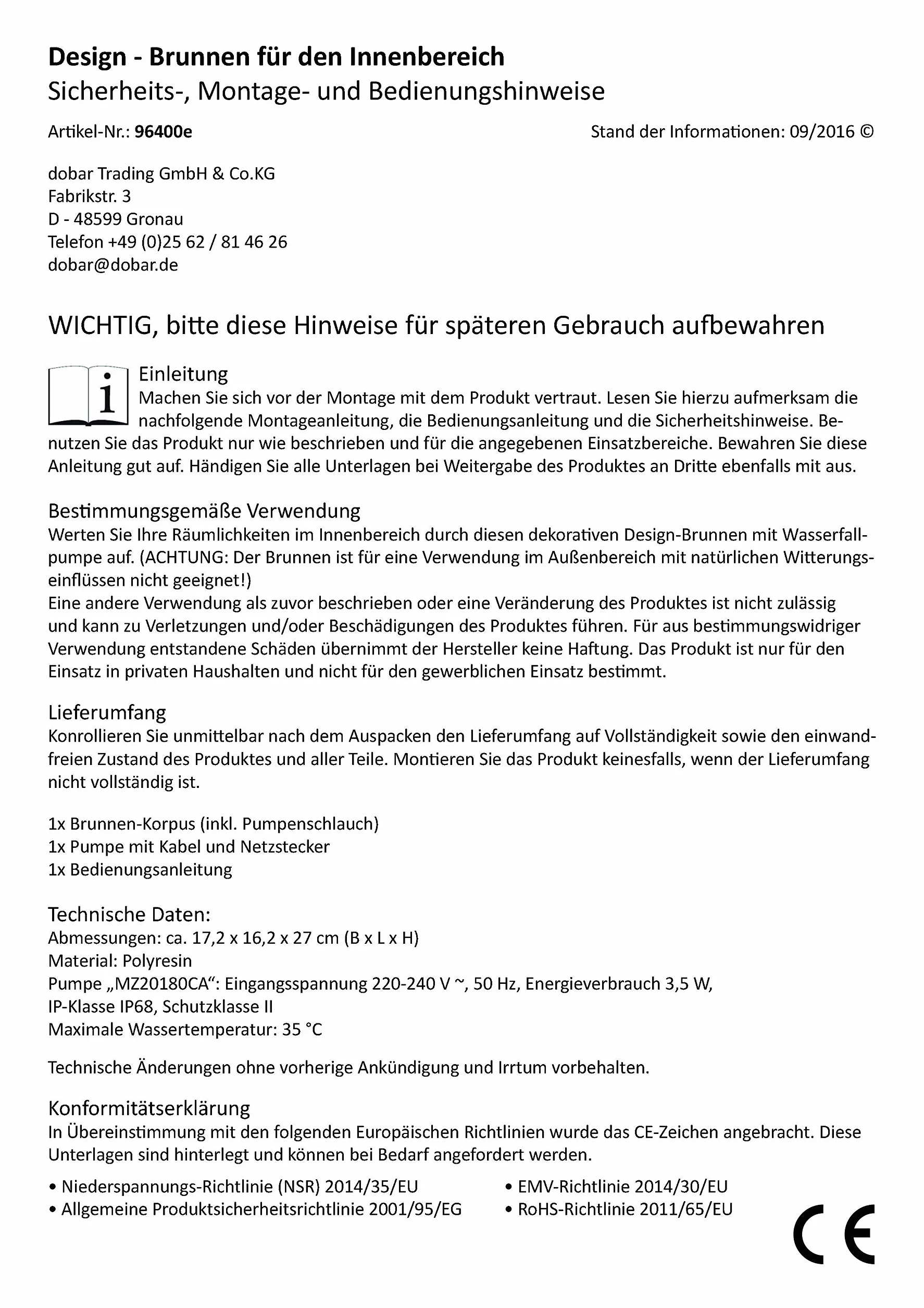 dobar Fontanna Pokojowa Trzypoziomowa Stołowa Kamienna Dekoracyjna Wodna 17,2 cm