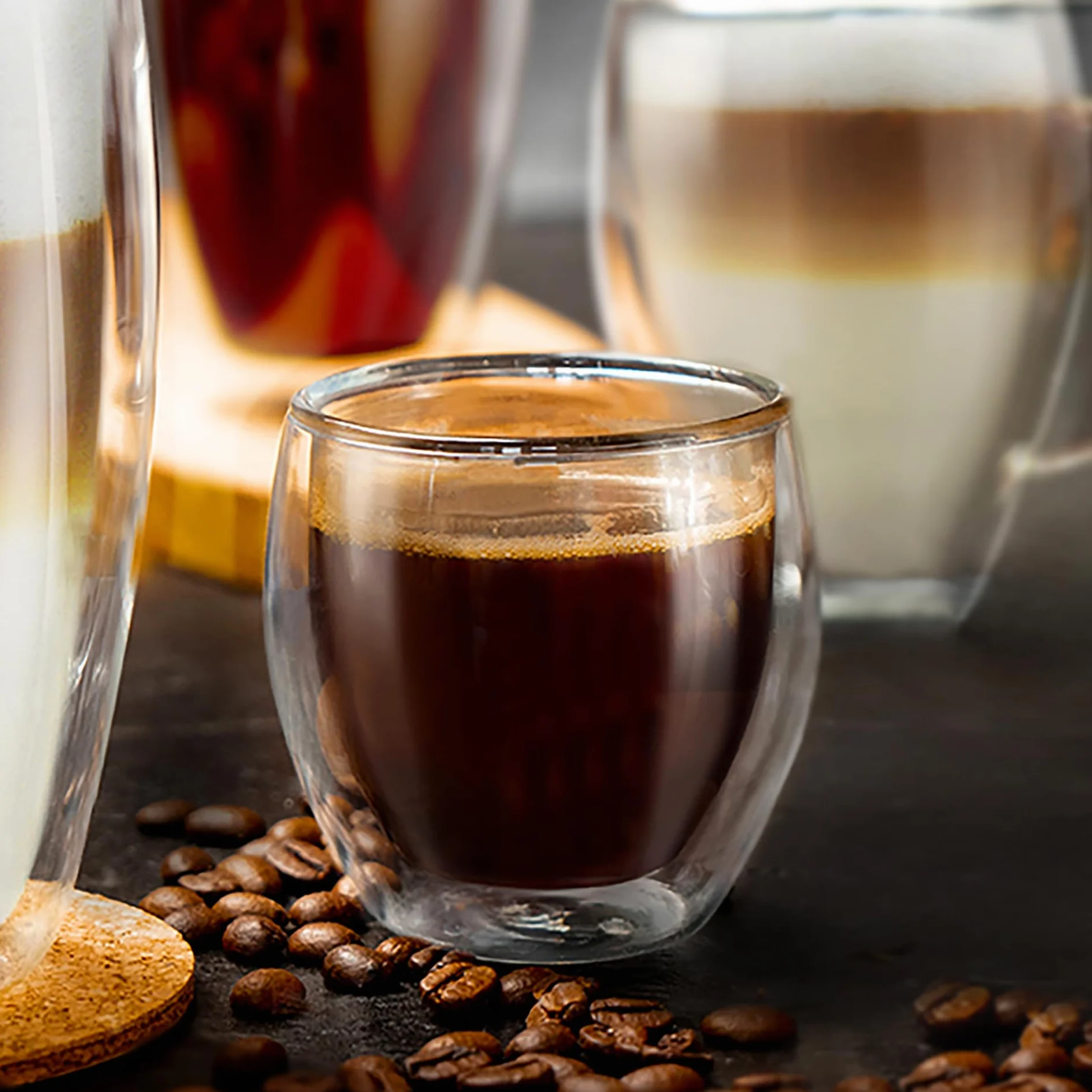 Creano Szklanki do espresso o podwójnych ściankach, zestaw 6 filiżanek 100 ml, szklanki termiczne z efektem unoszenia się