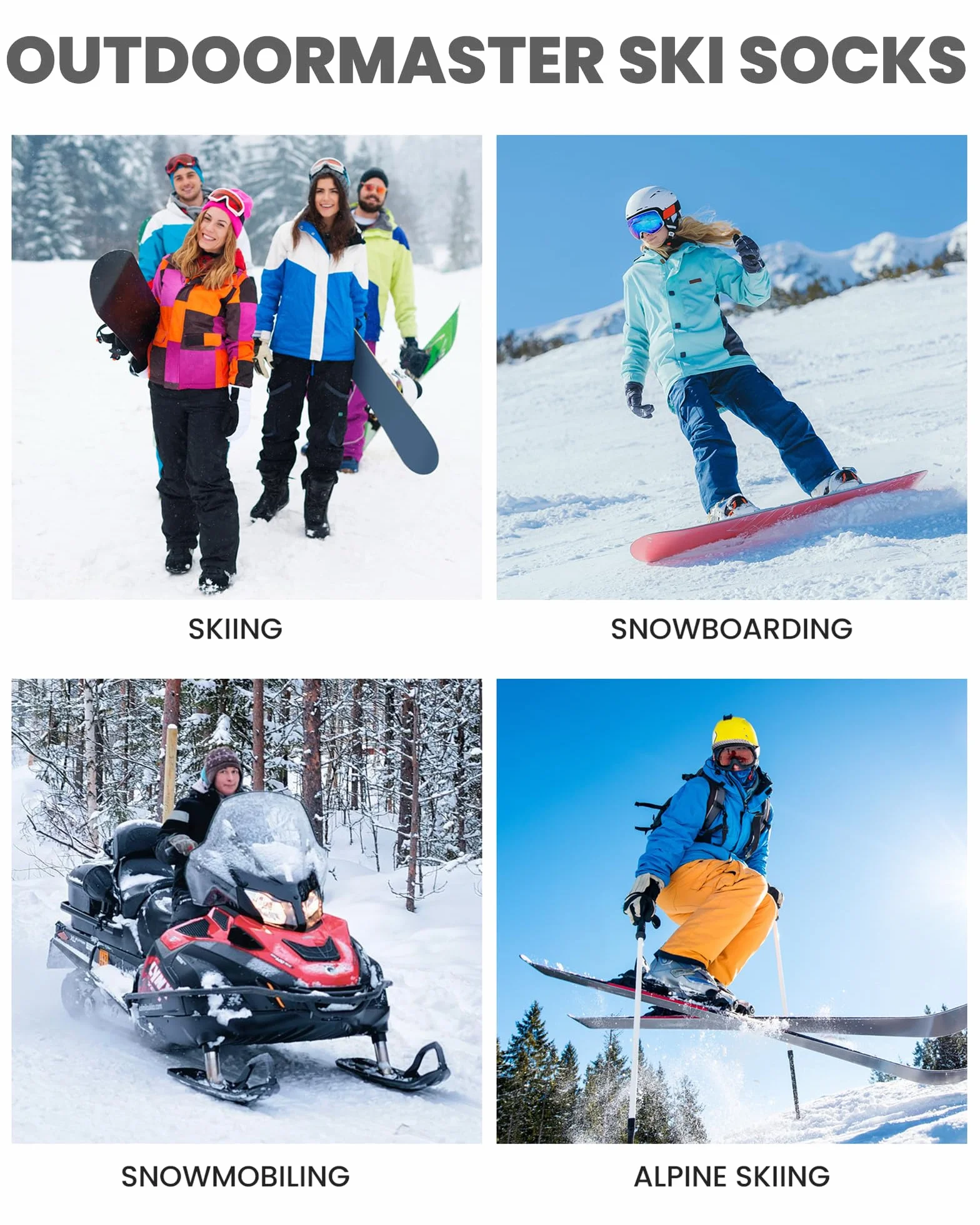 OutdoorMaster 2-pak skarpety narciarskie z wełny merynosów dla mężczyzn/kobiet (OTC) antypoślizgowe mankiety, skarpety termiczne na zimę, snowboard