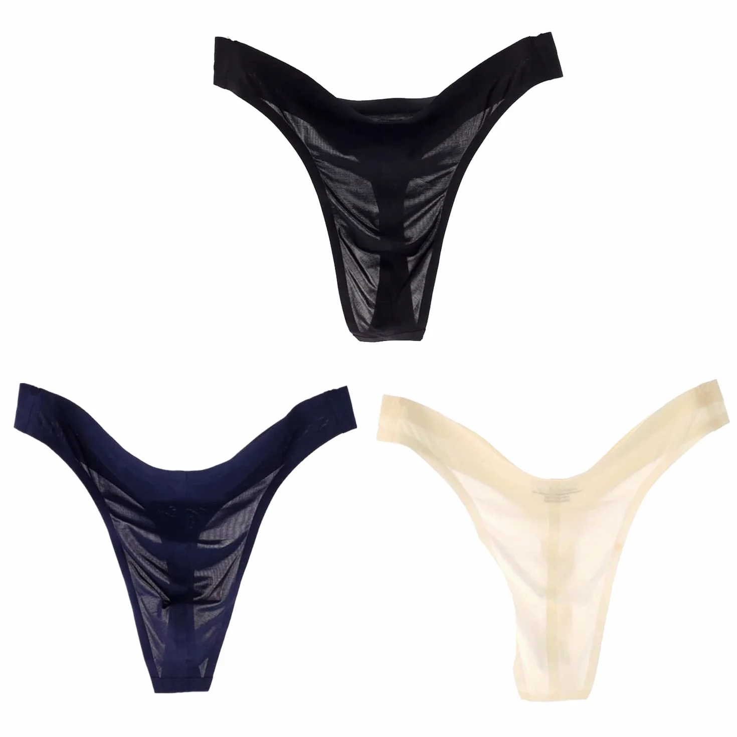 Męskie stringi tanga seksowna bielizna męska Low Rise G-stringi Ice Silk Slips gładkie bezszwowe przezroczyste stringi majtki