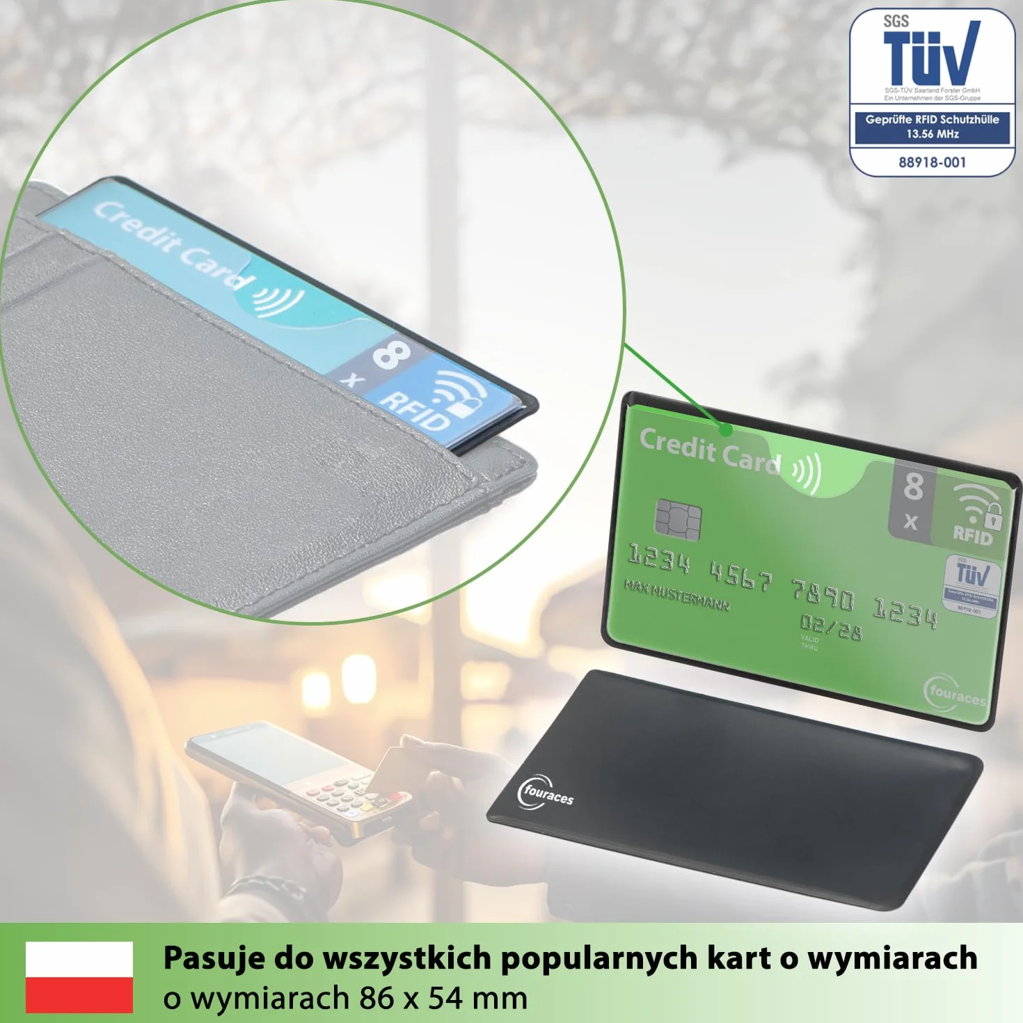 fouraces 8x etui ochronne z blokadą RFID – zabezpieczenie przed kradzieżą danych – etui ochronne NFC – etui na karty kredytowe i karty EC, etui z twardego plastiku na karty bankowe