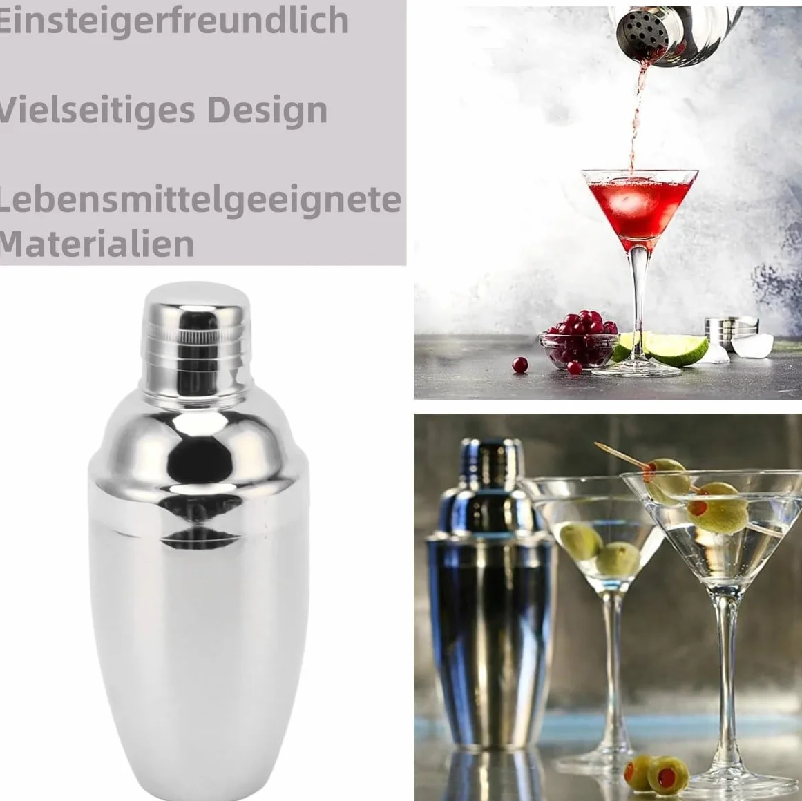 Barowy shaker do koktajli, 250 ml, Martini Shaker, mikser z wbudowanym sitkiem dla barmanów, shaker ze stali nierdzewnej do napojów mieszanych, margarity, alkoholu, likieru, barwaru (250 ml)