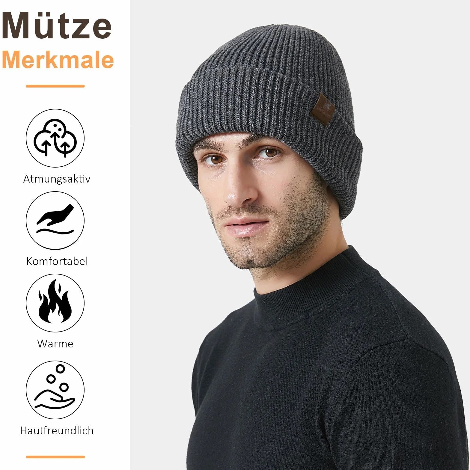 Czapka Beanie dla Mężczyzn i Kobiet, Uniseks Czapki Dzianiny na Jesień Zimę Dzianina Czapka Zimowa Damska Miękka i Ciepła Czapka Knitted Hats,Szary