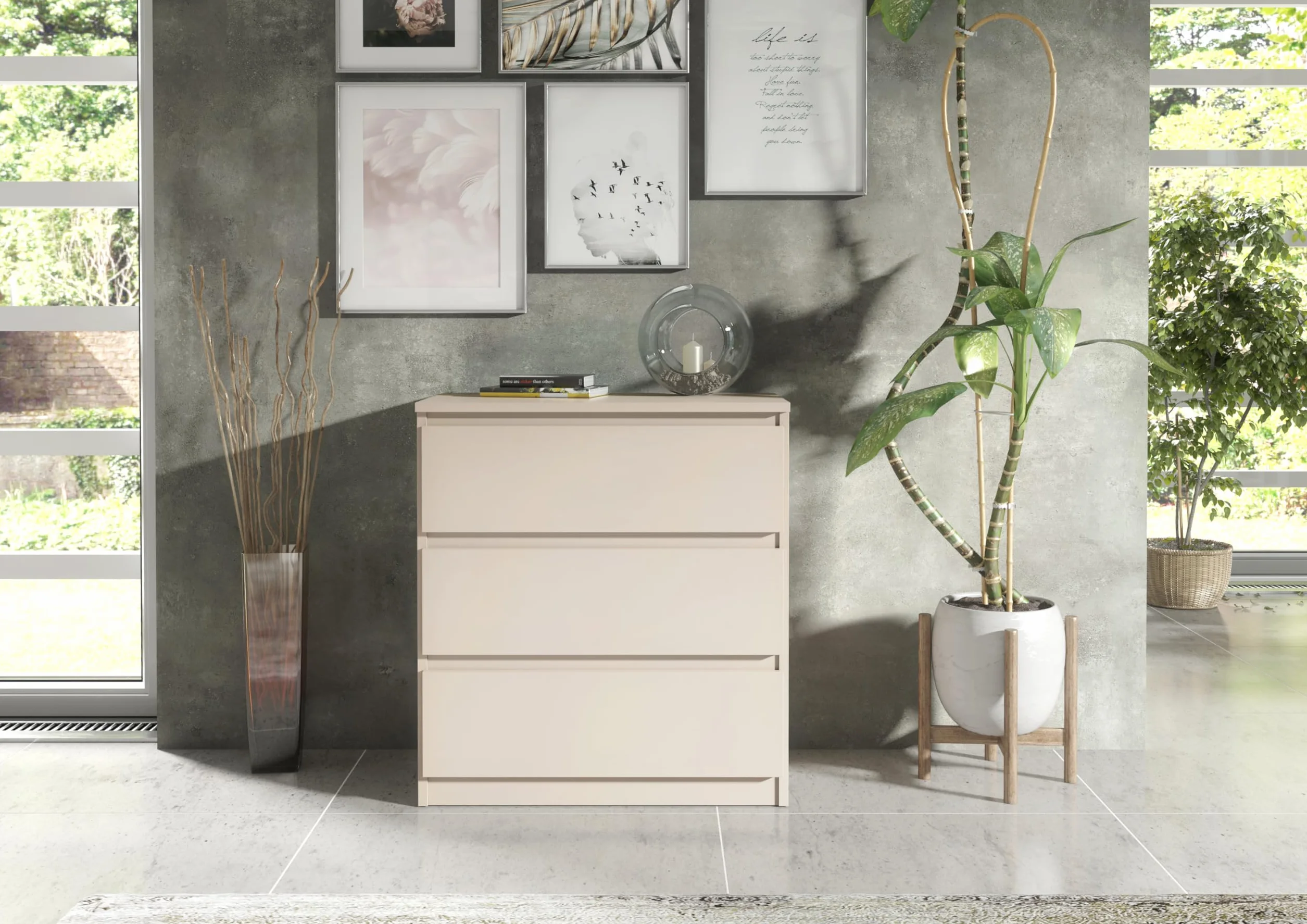 Komoda do sypialni z 3 szufladami nowoczesna wysoka kaszmir 70 x 39 x 78,5 cm