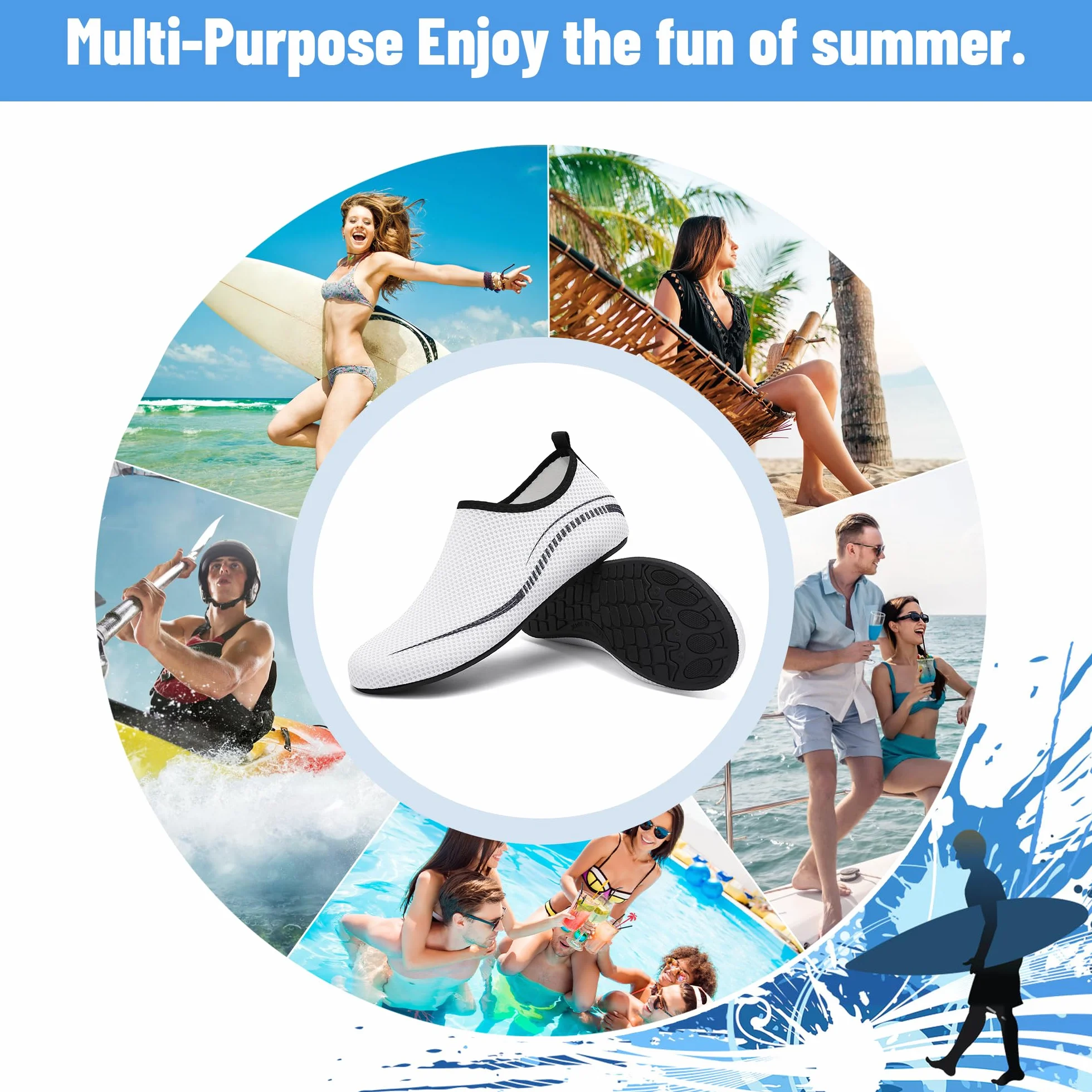 Buty do Wody Water Shoes Buty do SportóW Wodnych Lekkie Buty do PłYwania Buty PlażOwe Buty do Jogi Buty do Surfowania dla Kobiet I MężCzyzn.Biały, 39EU