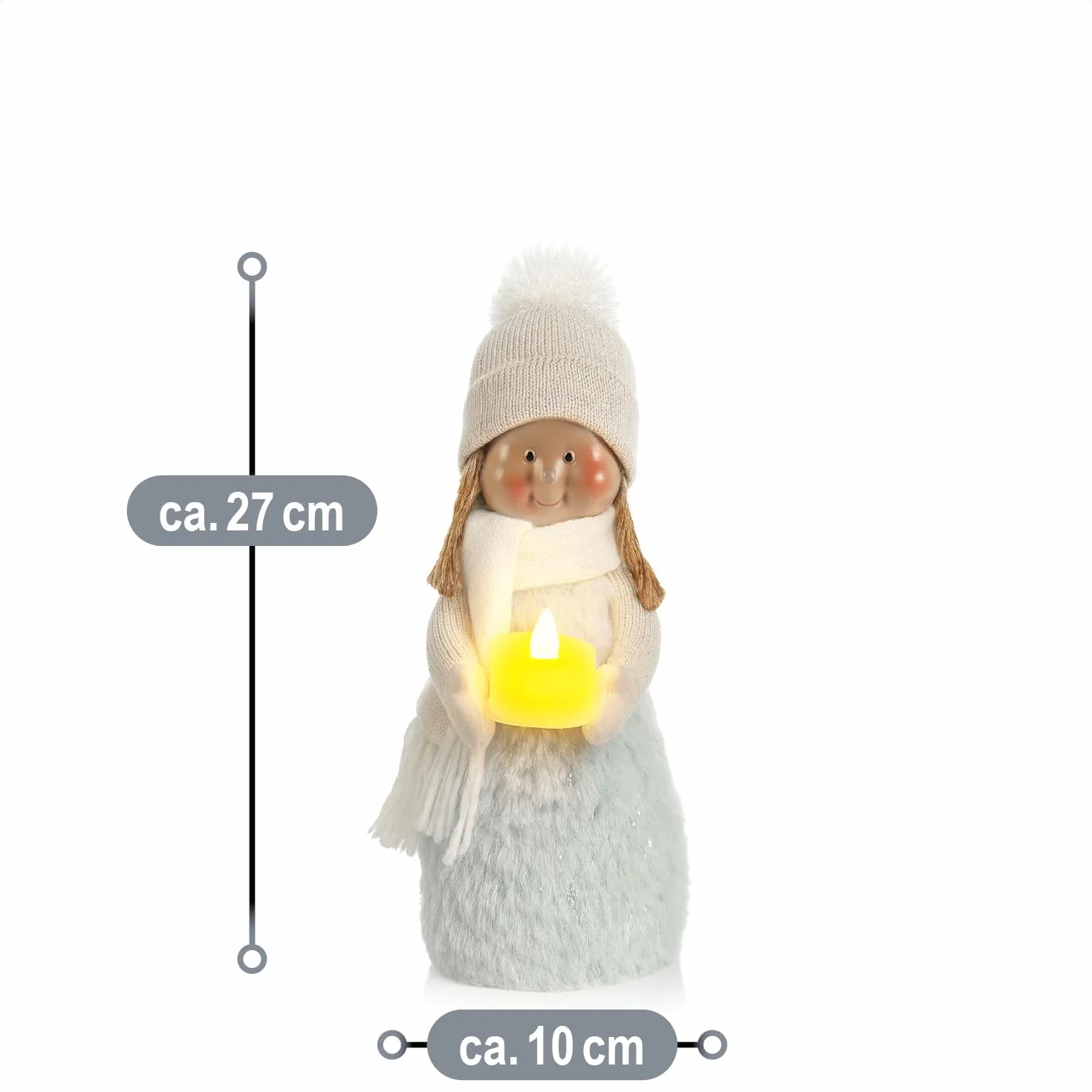COM-FOUR® Dekoracja świąteczna dziewczynka ze świeczką - stojąca figurka świąteczna z migającym światłem LED (Rozmiar 1 - dziewczynka niebieska)