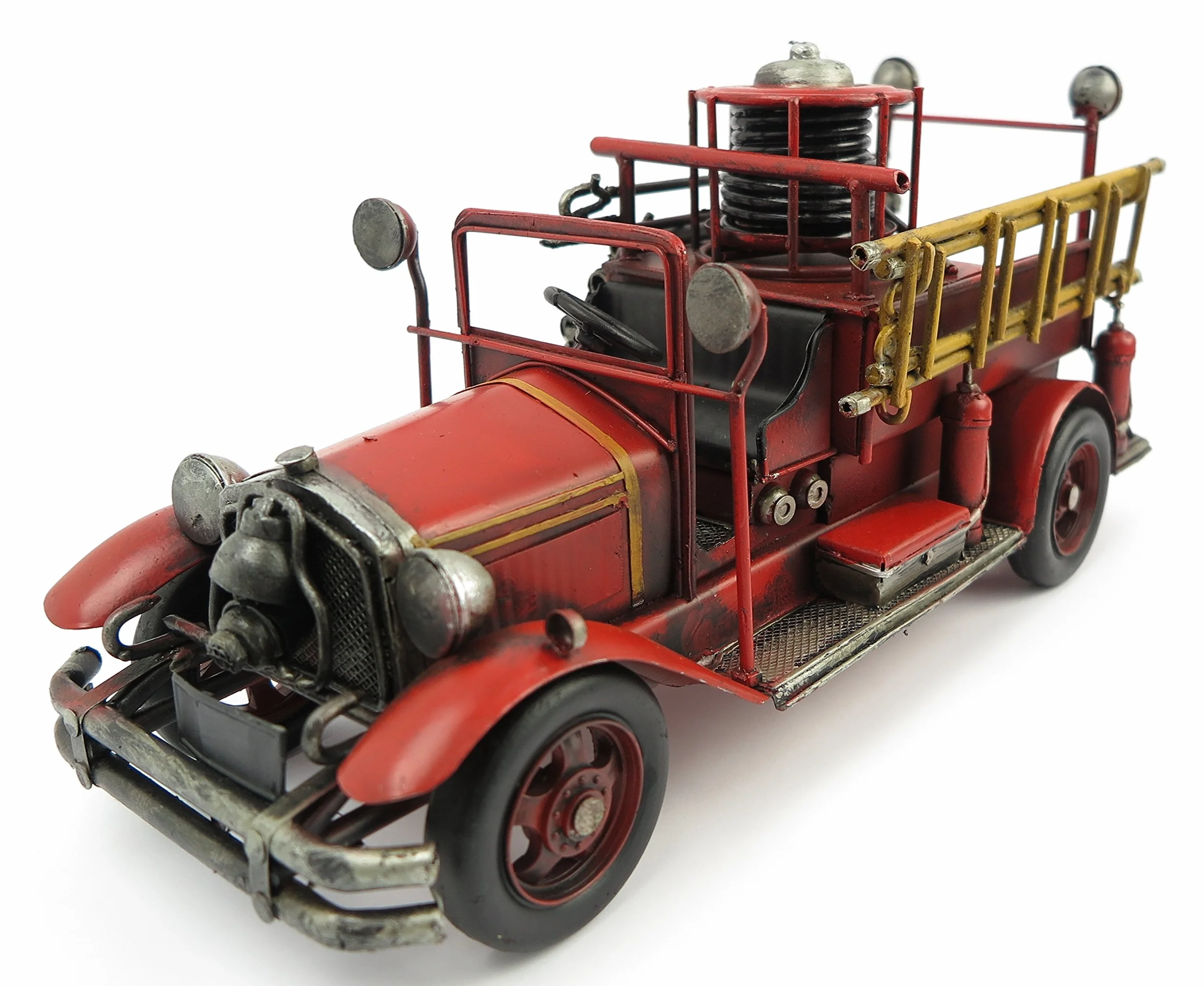 Samochód blaszany oldtimer wóz strażacki czerwony retro dekoracja Shabby Vintage