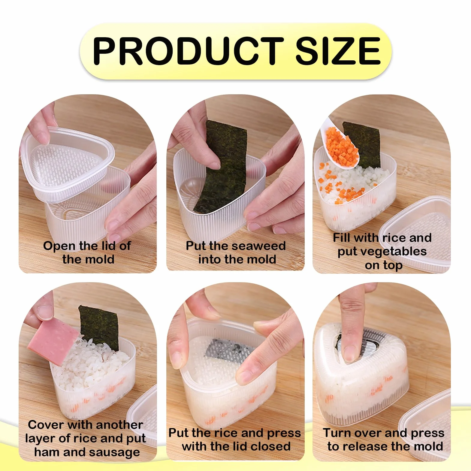 Zestaw 2 trójkątnych foremek do sushi Onigiri z łyżką do ryżu, nieprzywierająca forma, zestaw do sushi