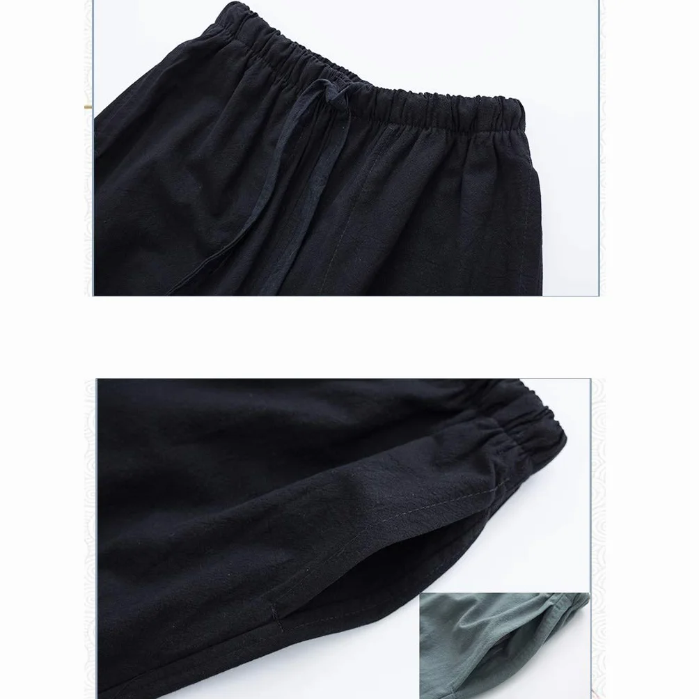 ZHOUXIAO bawełna Tai Chi uniform Męska odzież kung-fu z krótkim rękawem, tradycyjna chińska odzież, spodnie, kurtki, kostium na obcasy Tang Han Blue-XXXL